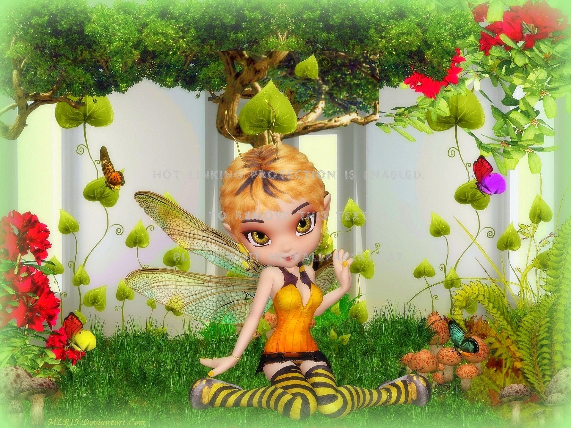 Fata cartoon con farfalle e fiori, 1920x1440 WUXGA, PC Desktop