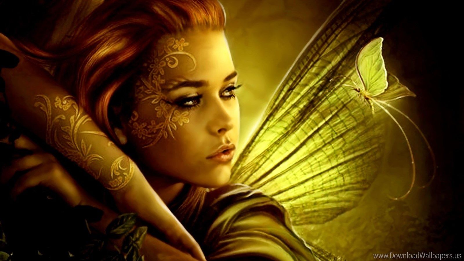 Fata con ali di farfalla dorate, 1600x900 900p, Desktop