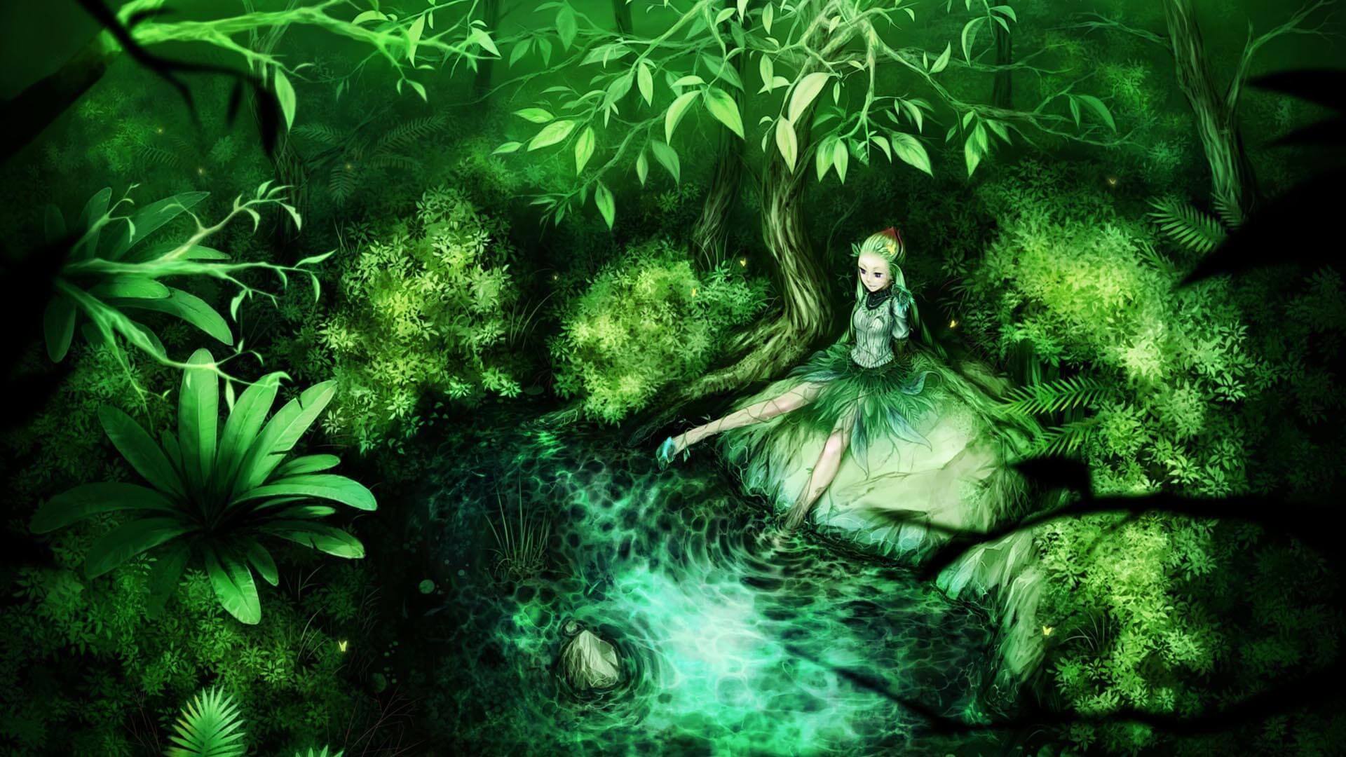 fata seduta foresta verde, 1920x1080 1080p, PC
