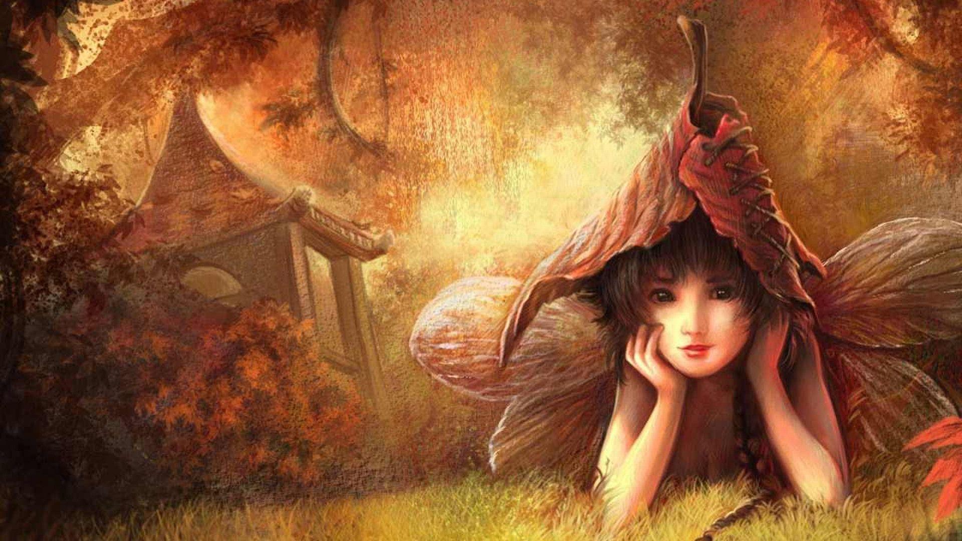 Fata bosco autunnale foglia, 1920x1080 Full HD, PC