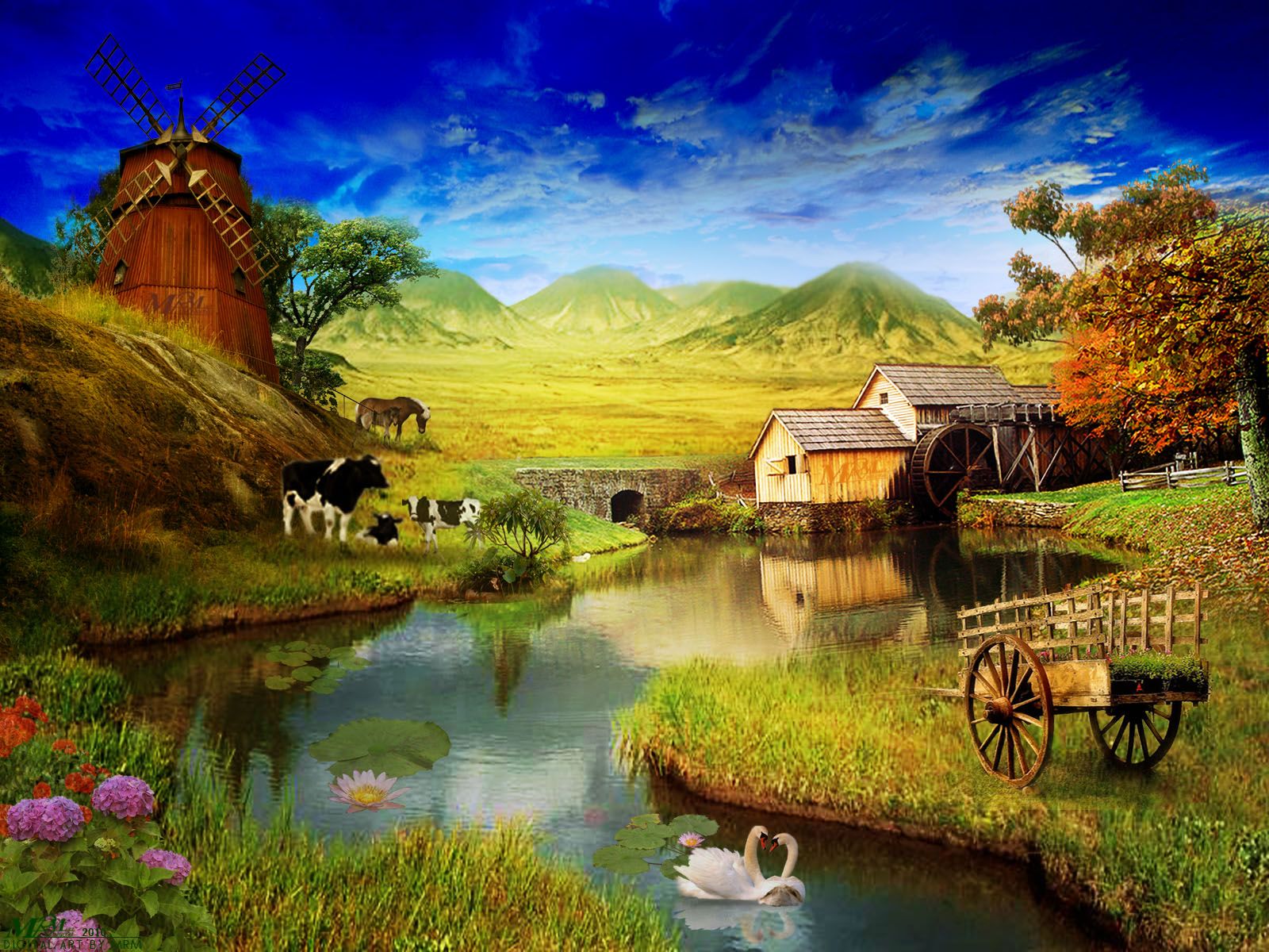 Mulino ad acqua con laghetto, 1920x1080 1080p, Desktop