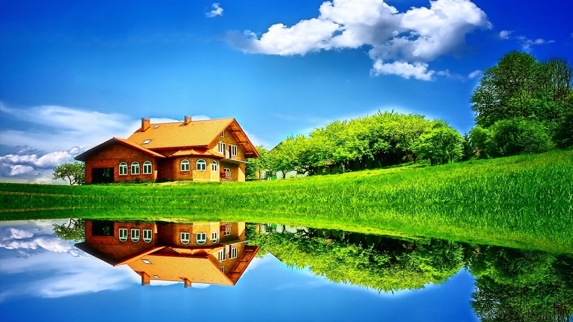 Casa di campagna con lago, 1920x1080 1080p, Desktop