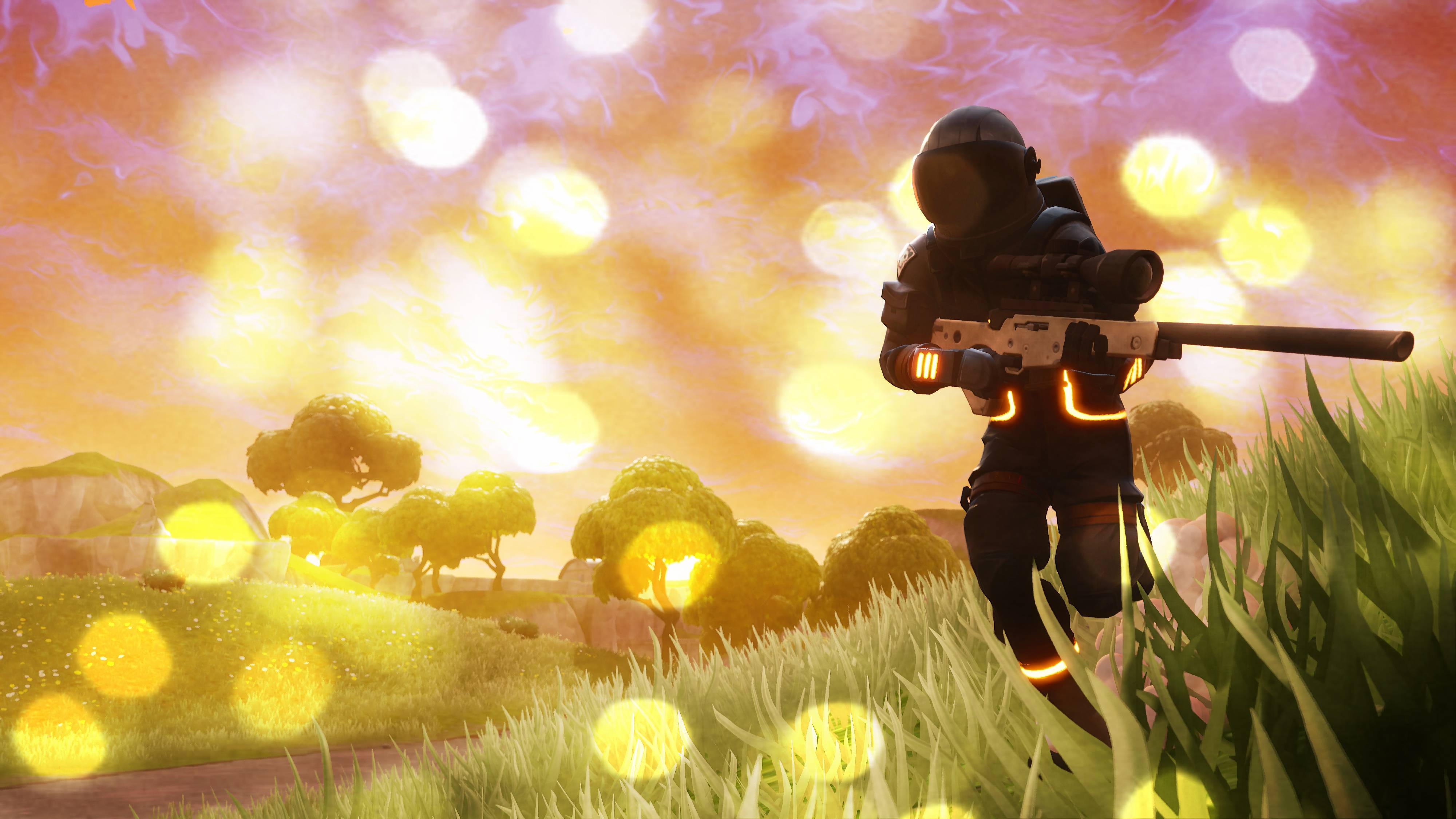 Personaggio Fortnite con arma tramonto, 4000x2250 Ultra HD, 4K TV