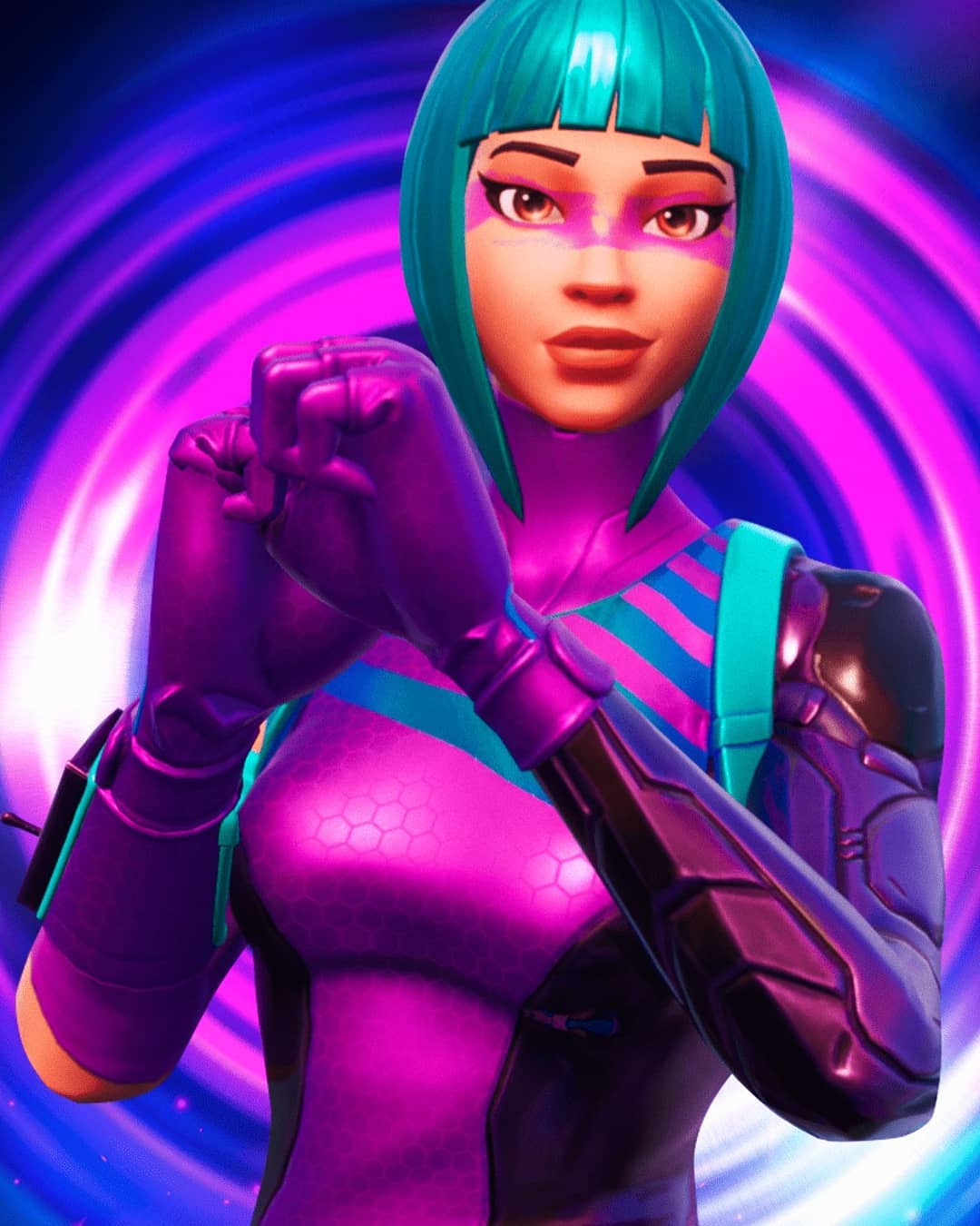Personaggio Fortnite viola turchese, battle royale, 1080x1350 Verticale, Telefono