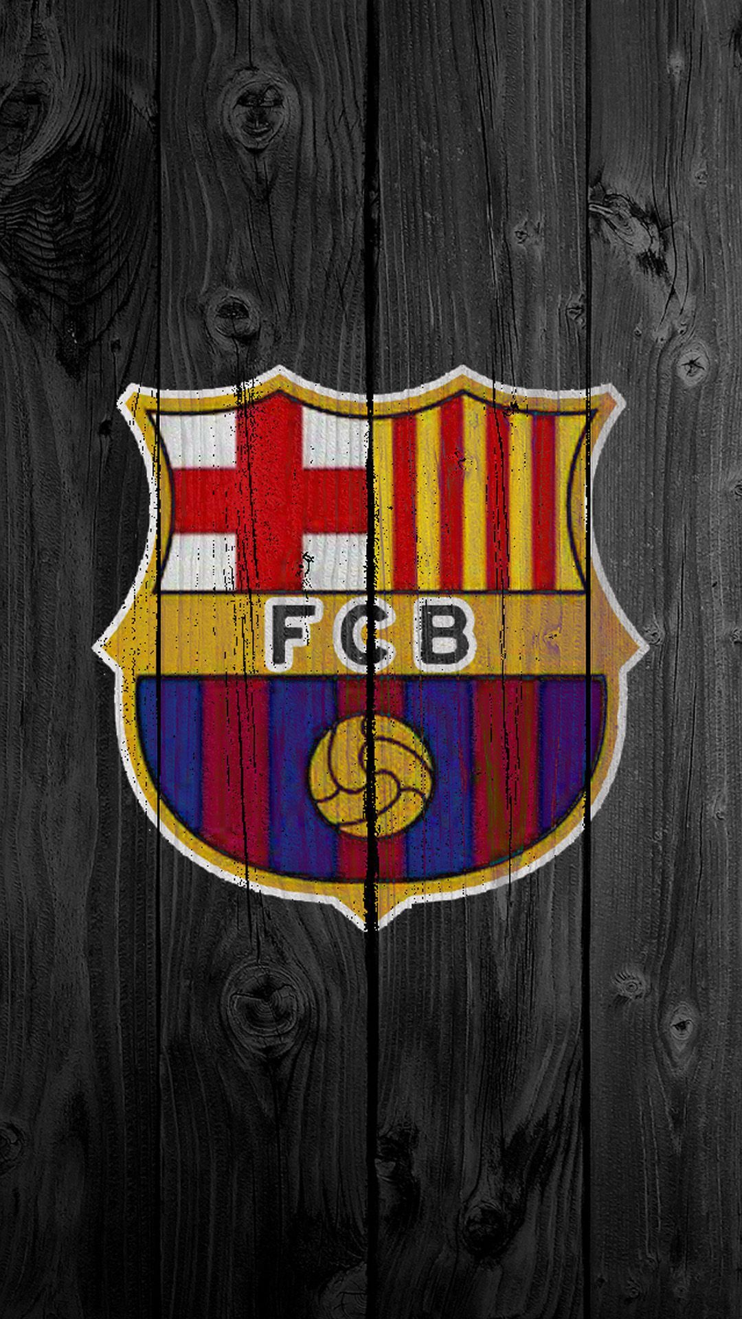 Logo FC Barcelona su legno, 1080x1920 Full HD Verticale, Smartphone