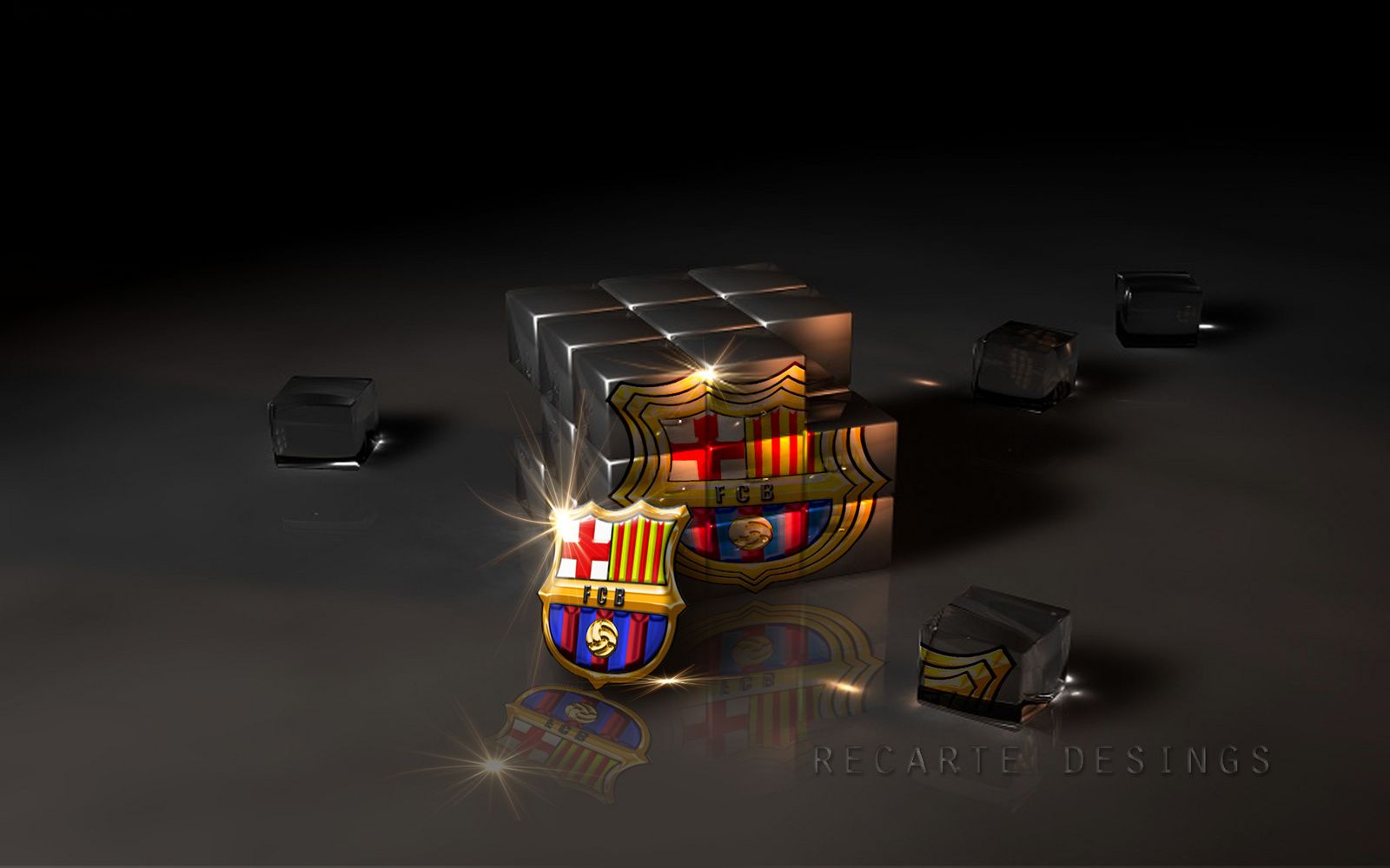 Logo FC Barcelona su cubi 3D, 1600x1000 HD, Monitor Gaming