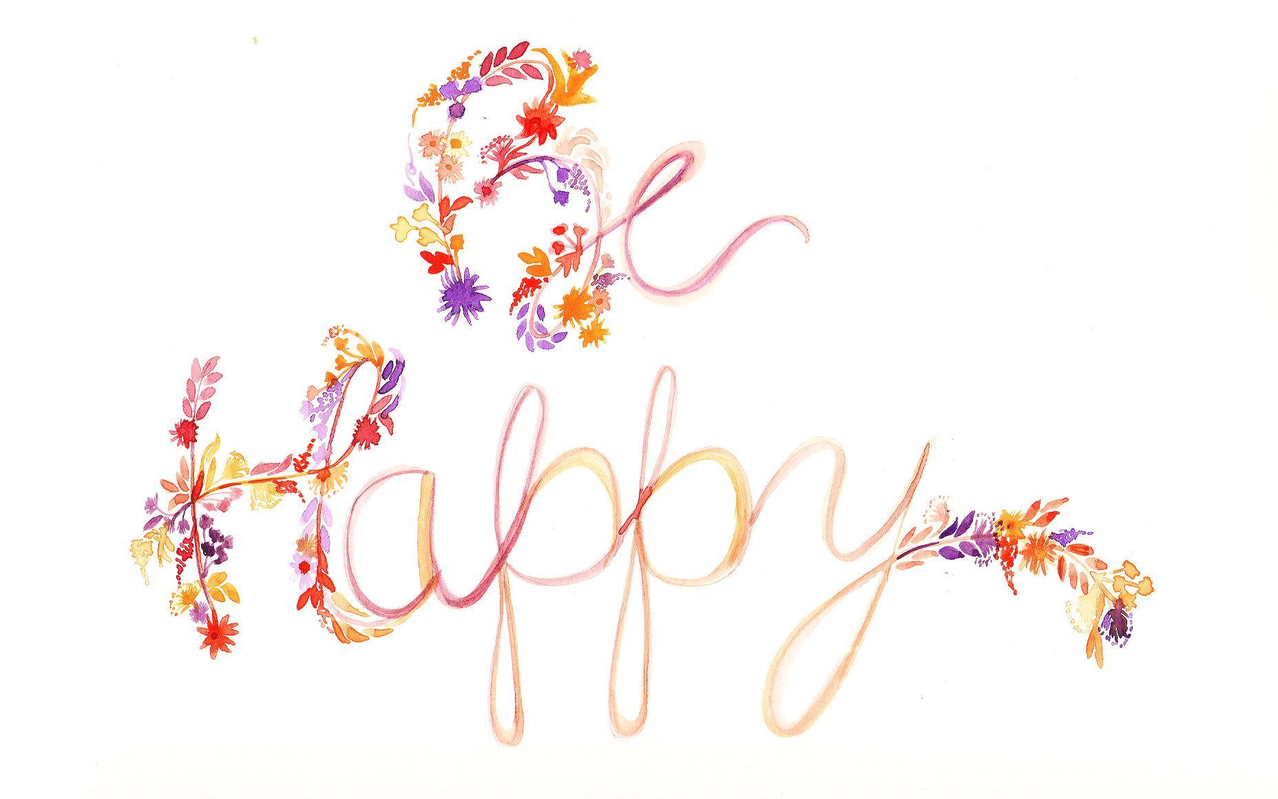 Scritta floreale Be Happy, 1856x1161 900p, PC