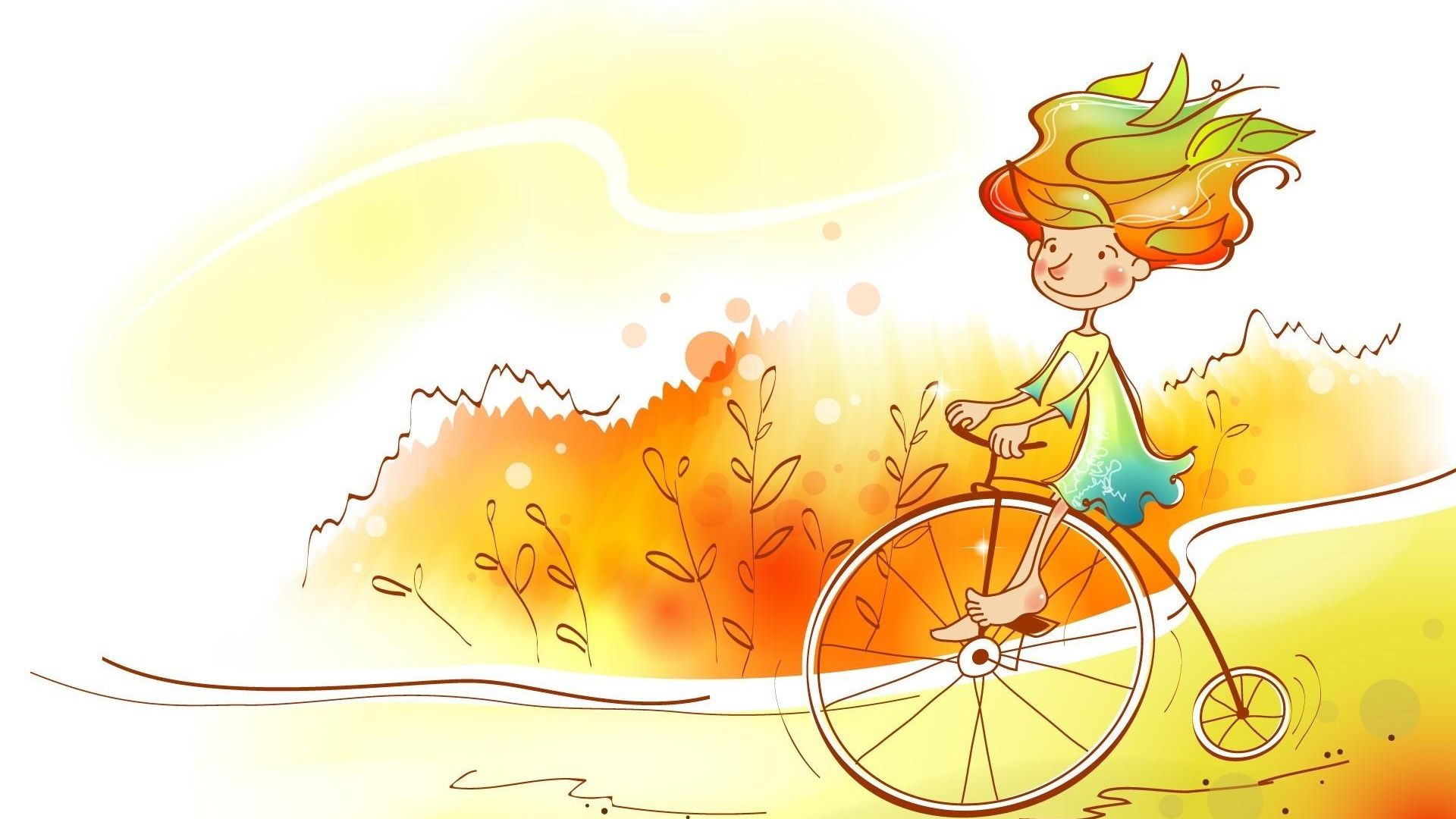 Bambina in bicicletta autunno, 1920x1080 1080p, PC Desktop