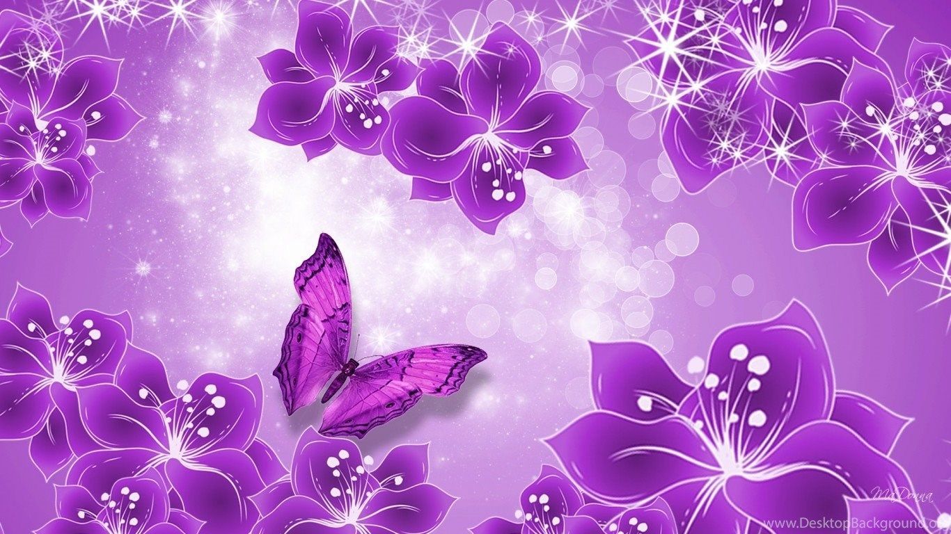 Fiori viola con farfalla, 1366x768 HD, Desktop