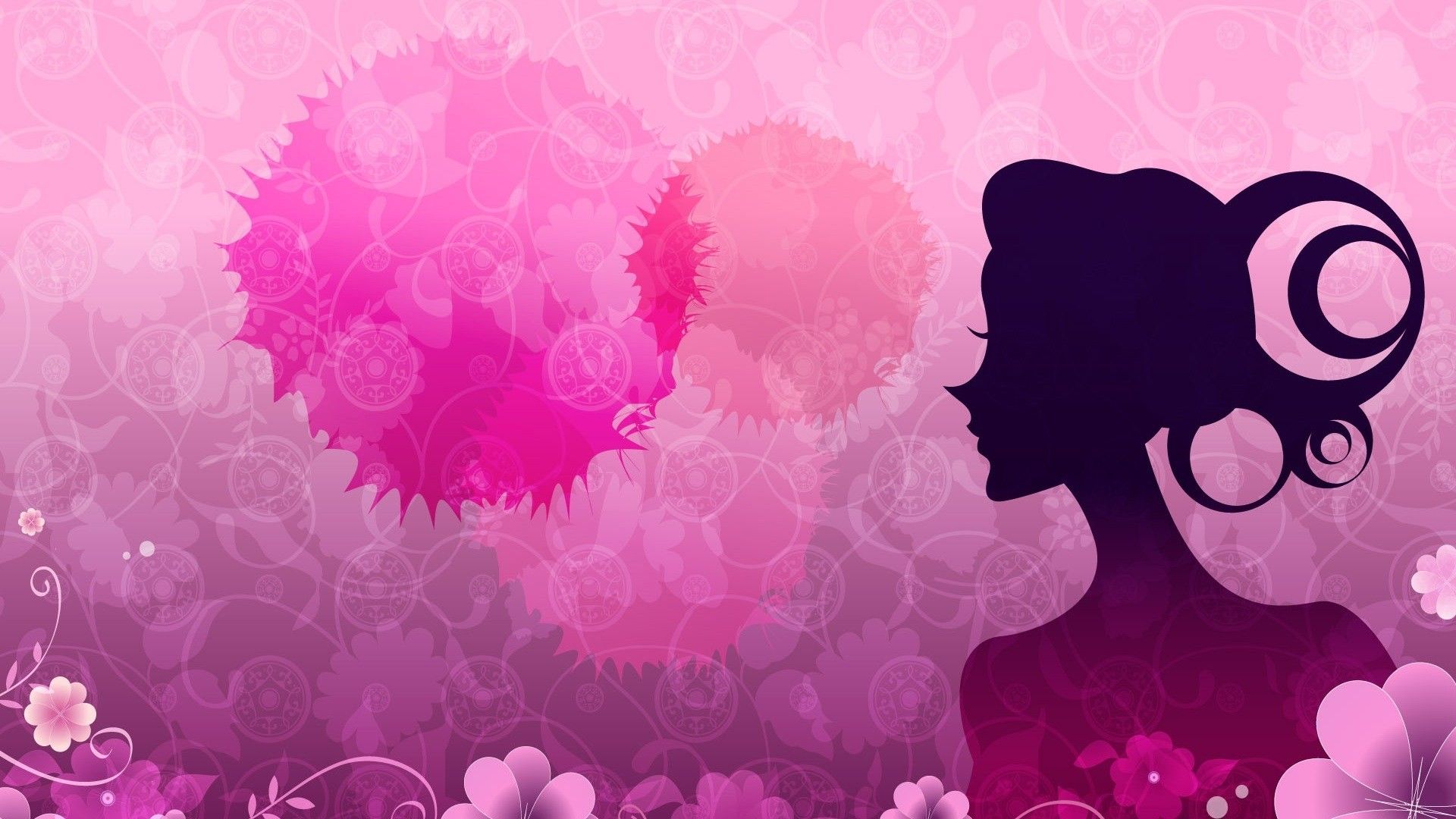 Silhouette donna fiori rosa, 1920x1080 Full HD, Monitor Gaming