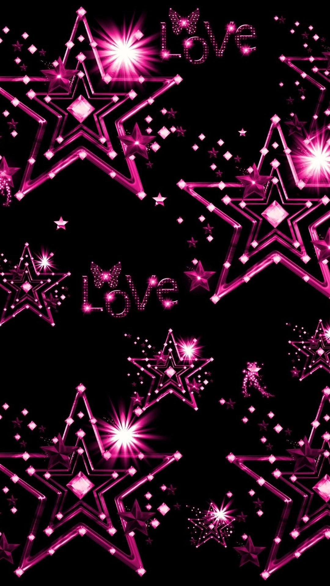 Stelle rosa brillanti Love, 1080x1920 Full HD Verticale, Samsung Galaxy