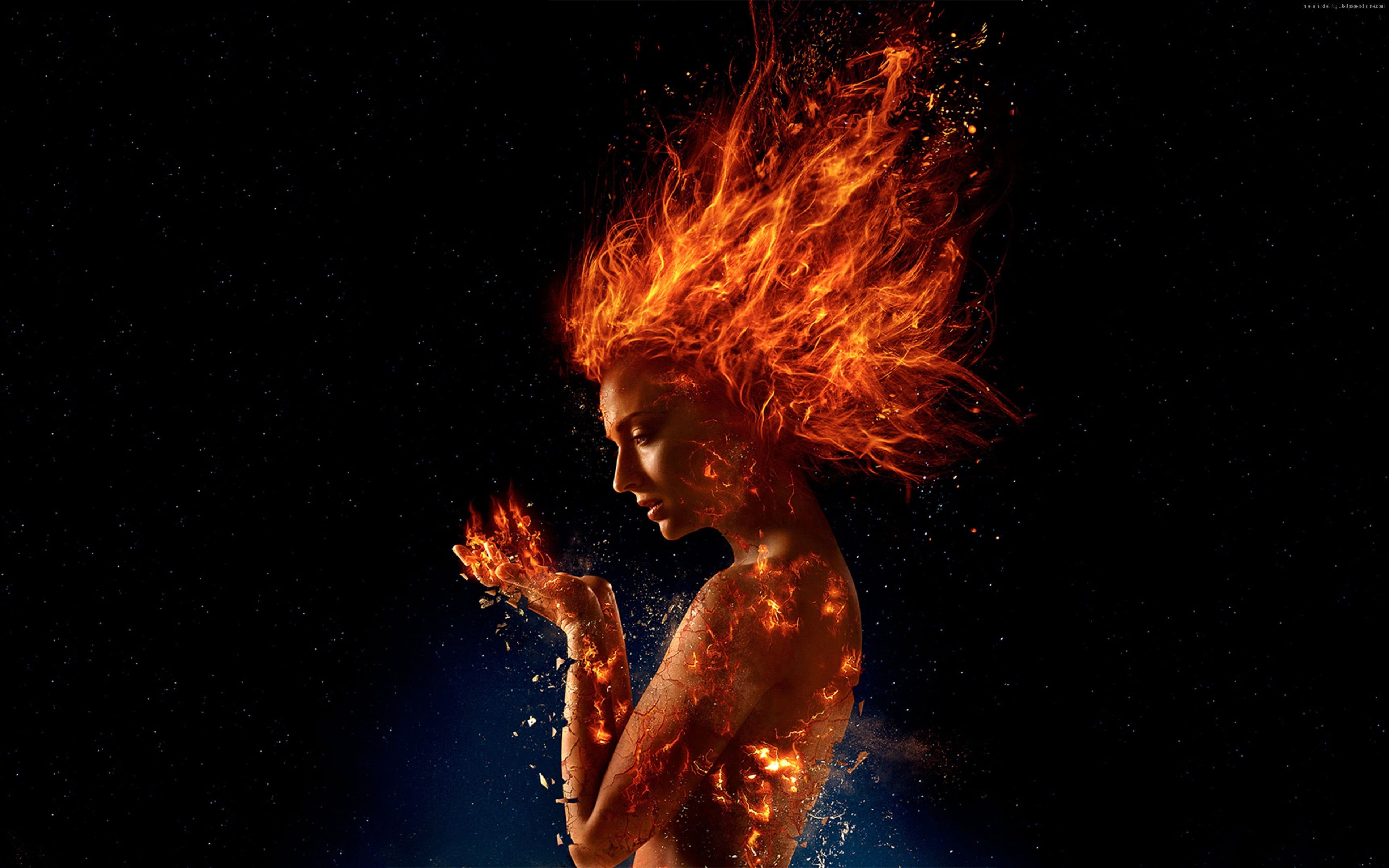 Dark Phoenix, Sophie Turner, fuoco, 3840x2400 UHD, HP Laptop
