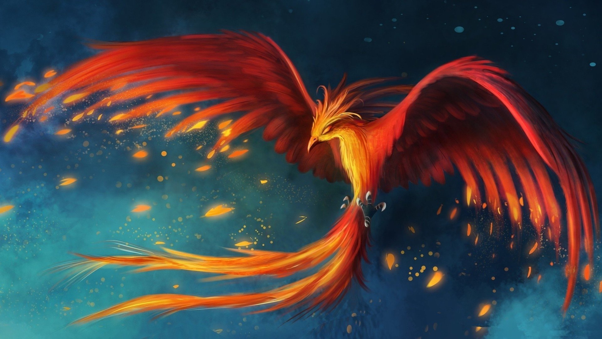 Fenice fiammeggiante ali spiegate, 1920x1080 Full HD, PC Desktop