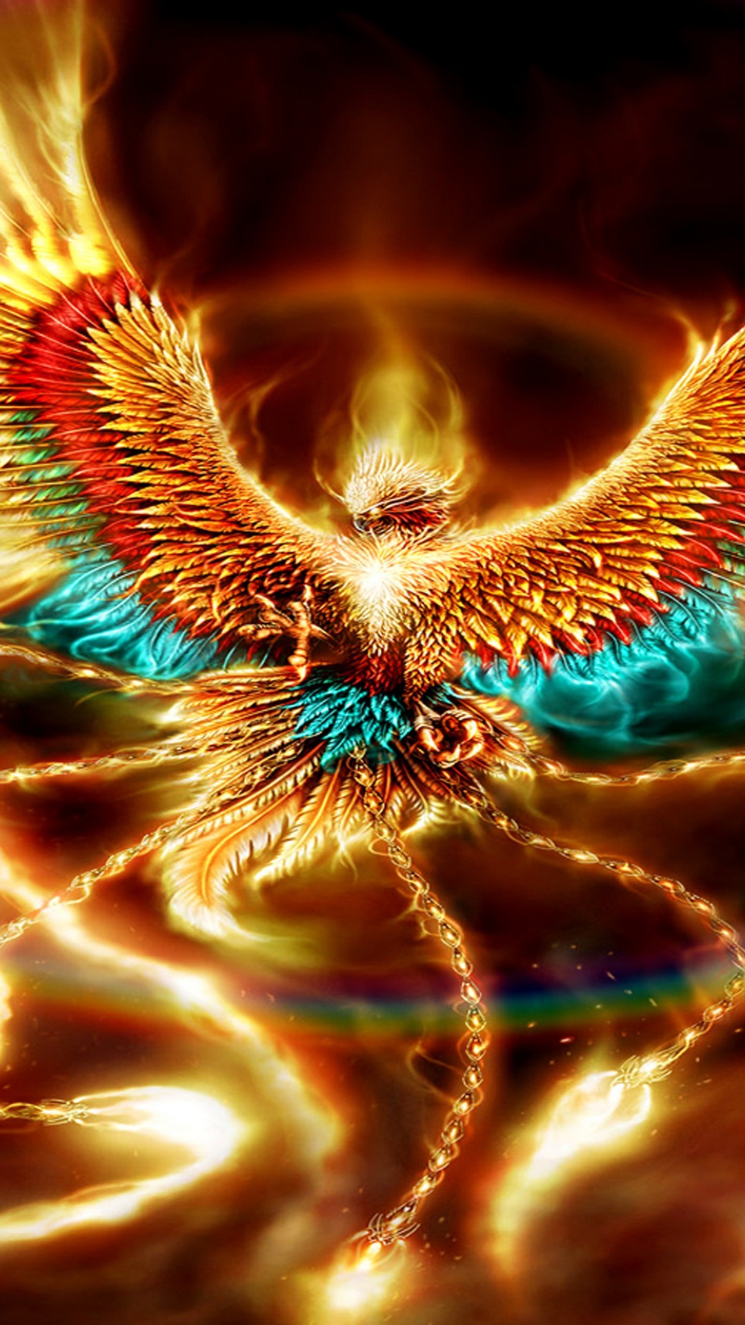 Fenice fiammeggiante ali spiegate, 1080x1920 Full HD Verticale, Smartphone