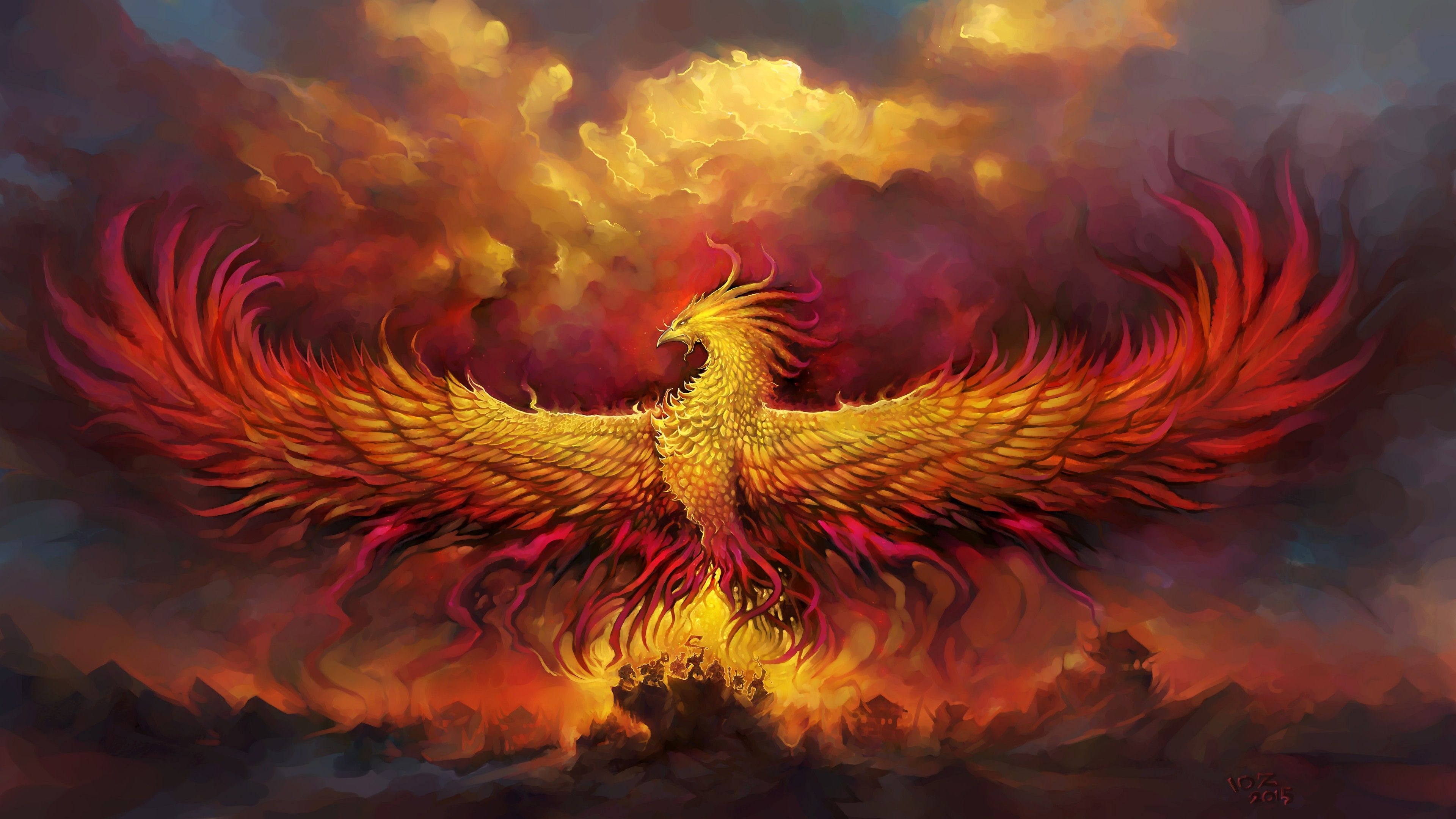 Fenice ali spiegate fuoco, 3840x2160 UHD, PC 4K