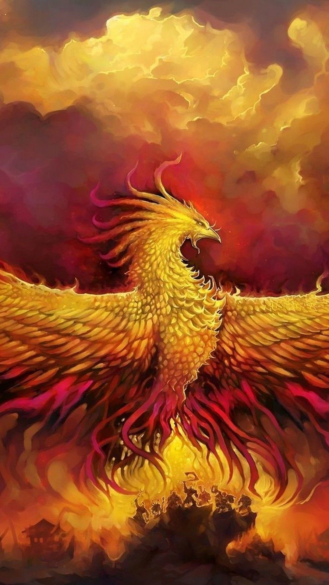 Fenice dorata con ali spiegate, 1080x1920 Verticale, Telefono