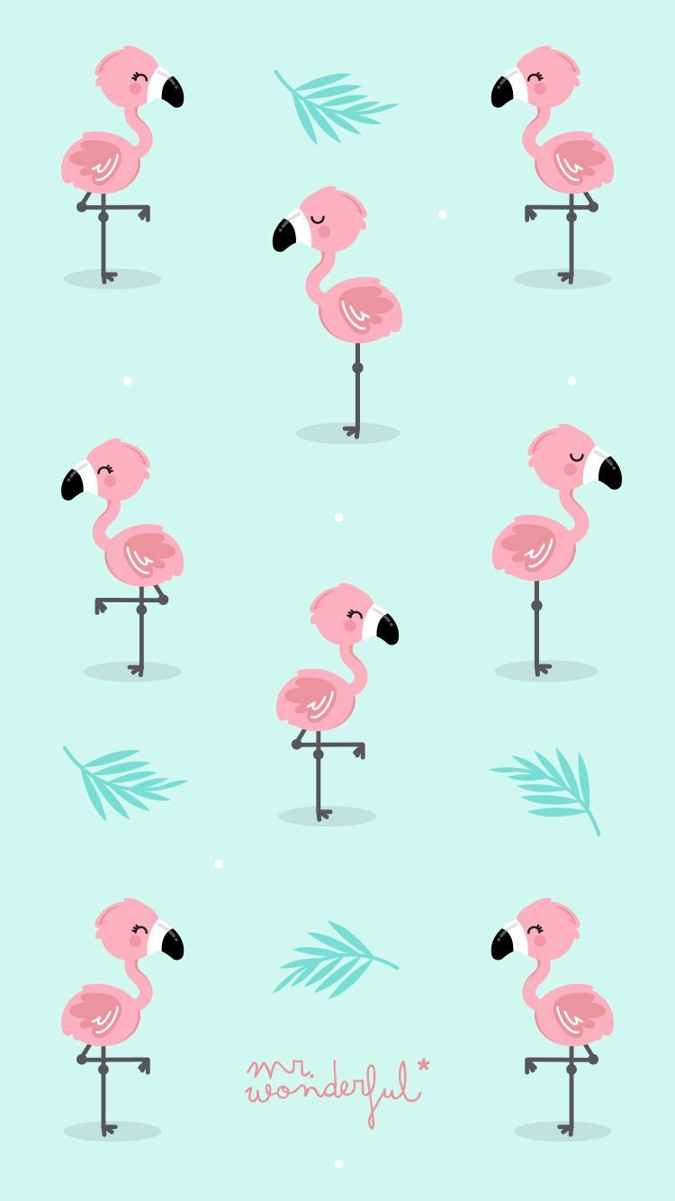 Fenicotteri rosa su sfondo verde, 750x1334 Verticale, Telefono
