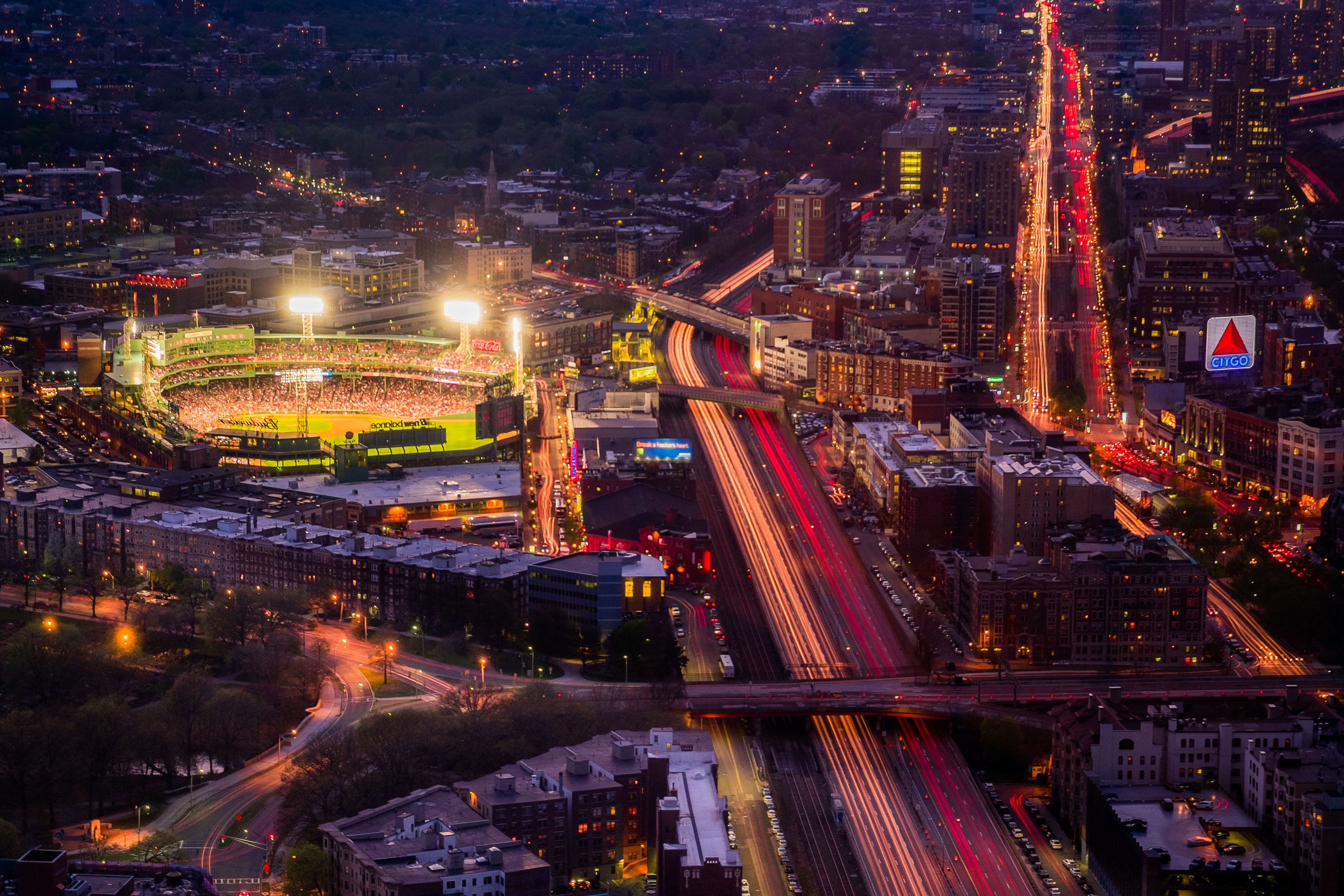 Fenway Park vista aerea notturna, 4279x2853 UHD, PC 4K