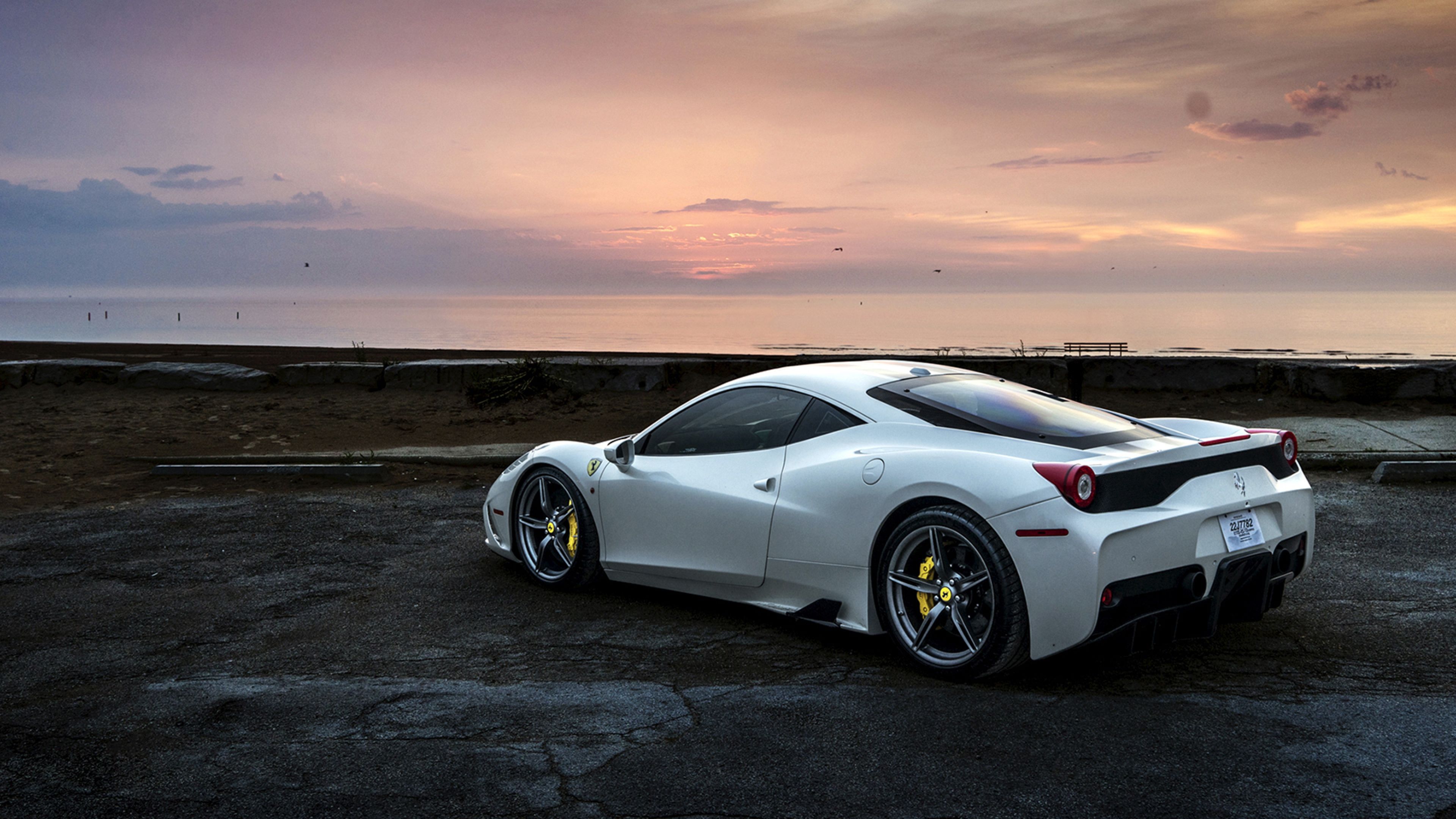 Ferrari 458 bianca tramonto, 3840x2160 4K, Desktop 4K