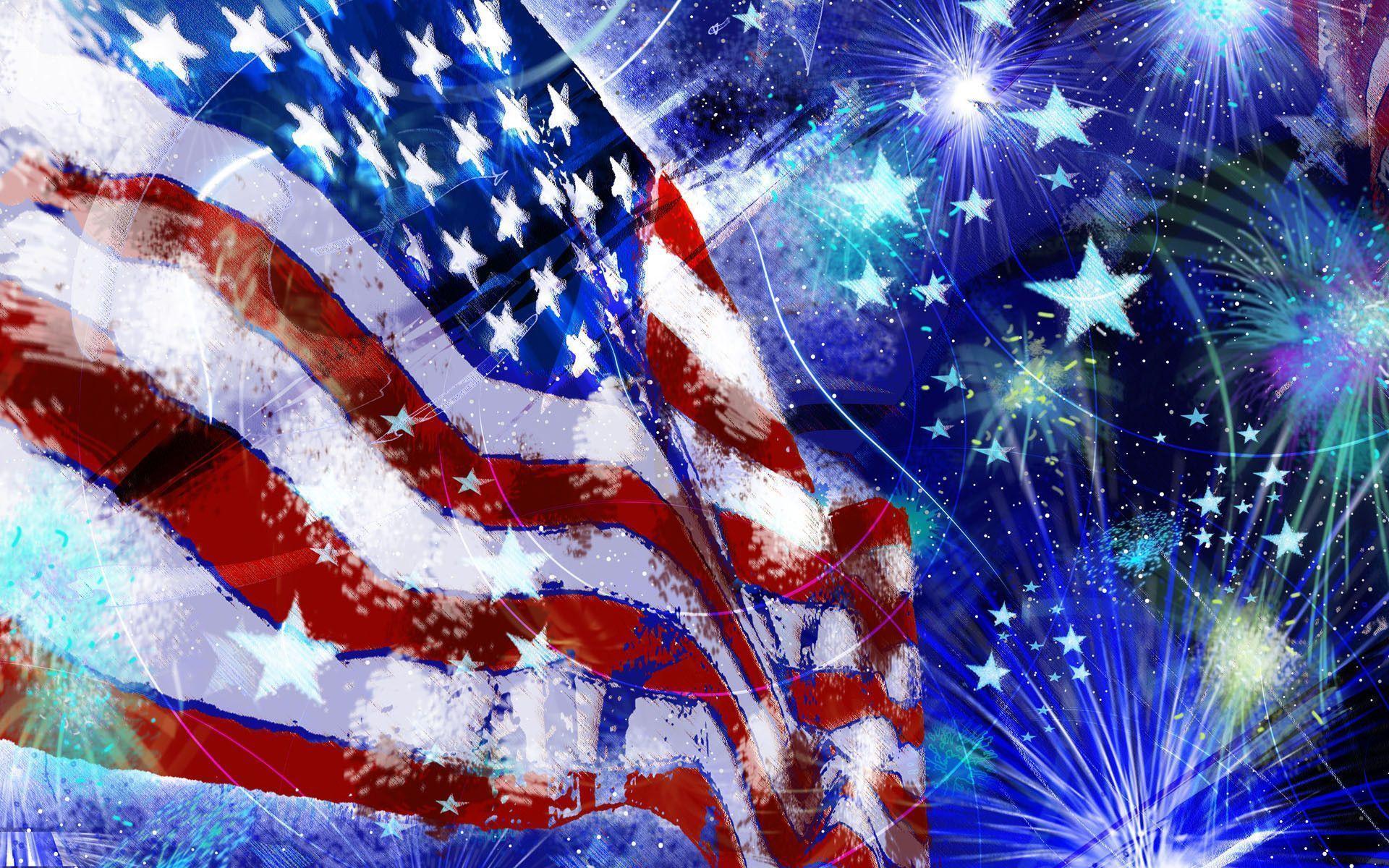 Bandiera americana e fuochi d'artificio, 1280x1024 720p, PC