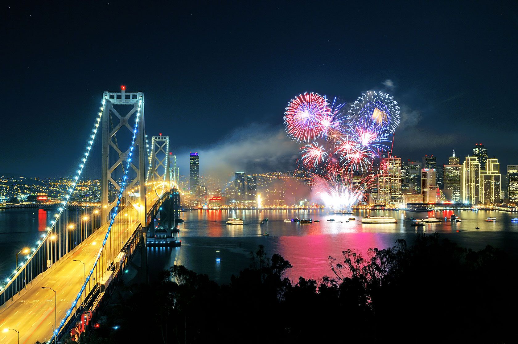 Fuochi d'artificio ponte città, 1680x1116 HD, Desktop