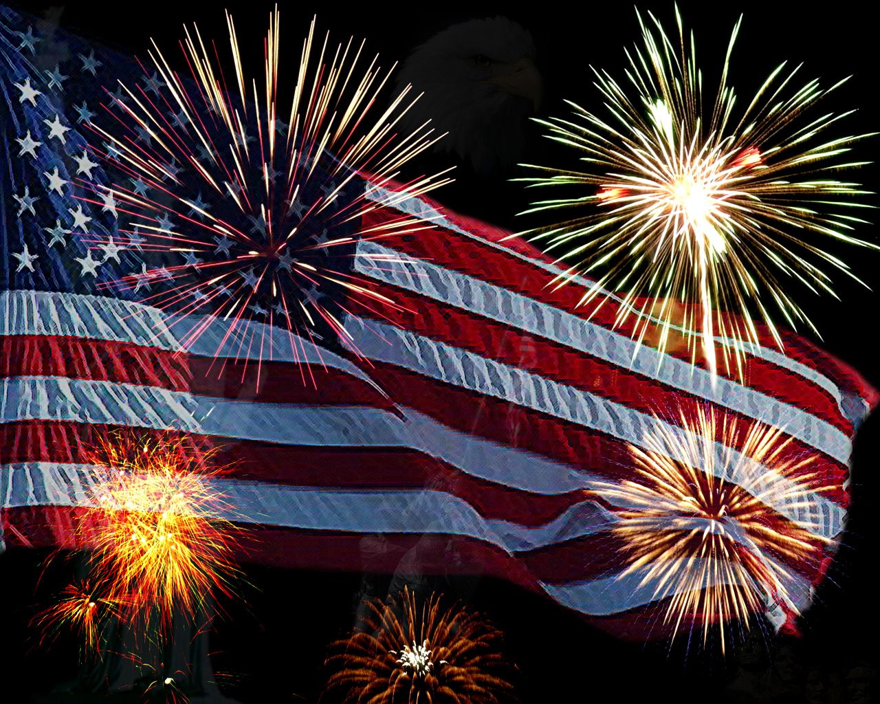 Bandiera americana con fuochi d'artificio, 1280x1024 HD, Desktop