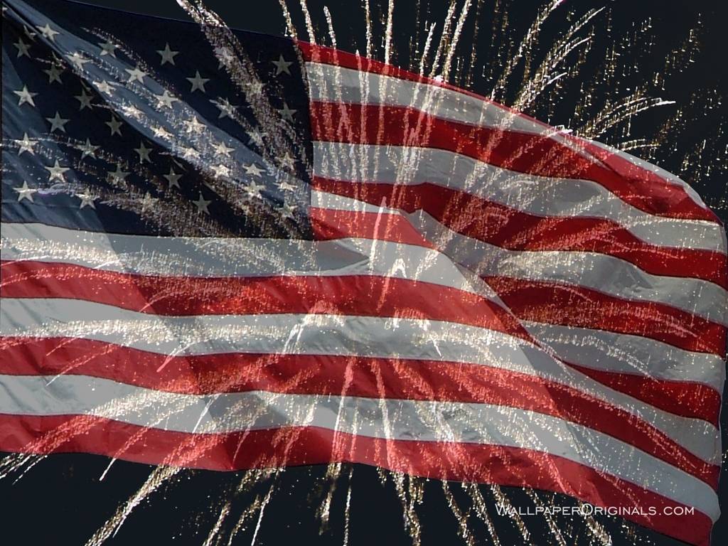Bandiera americana con fuochi d'artificio, 1024x768 HD, PC