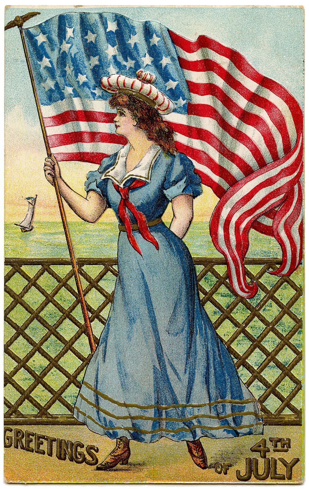 Donna vintage con bandiera USA, 1066x1684 Verticale, Mobile