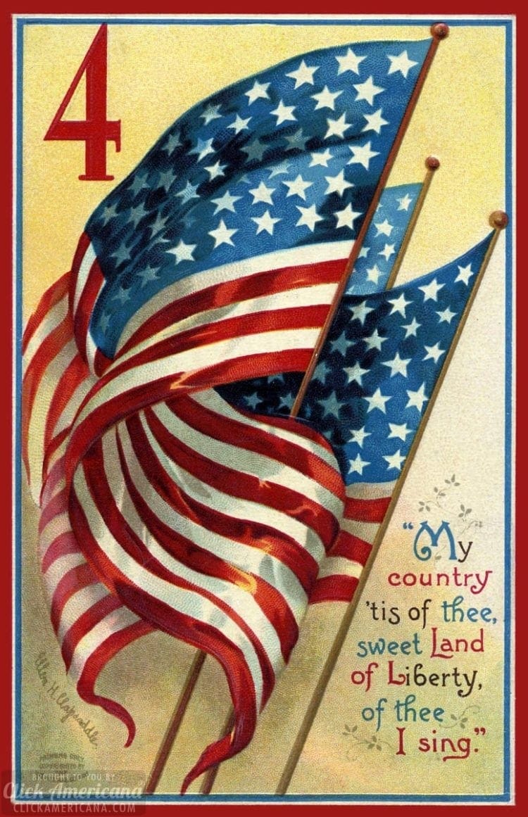 Cartolina vintage bandiere americane, 750x1161 Verticale, Mobile