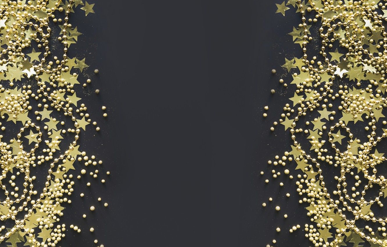 Decorazioni dorate natalizie su nero, 1332x850 720p, PC