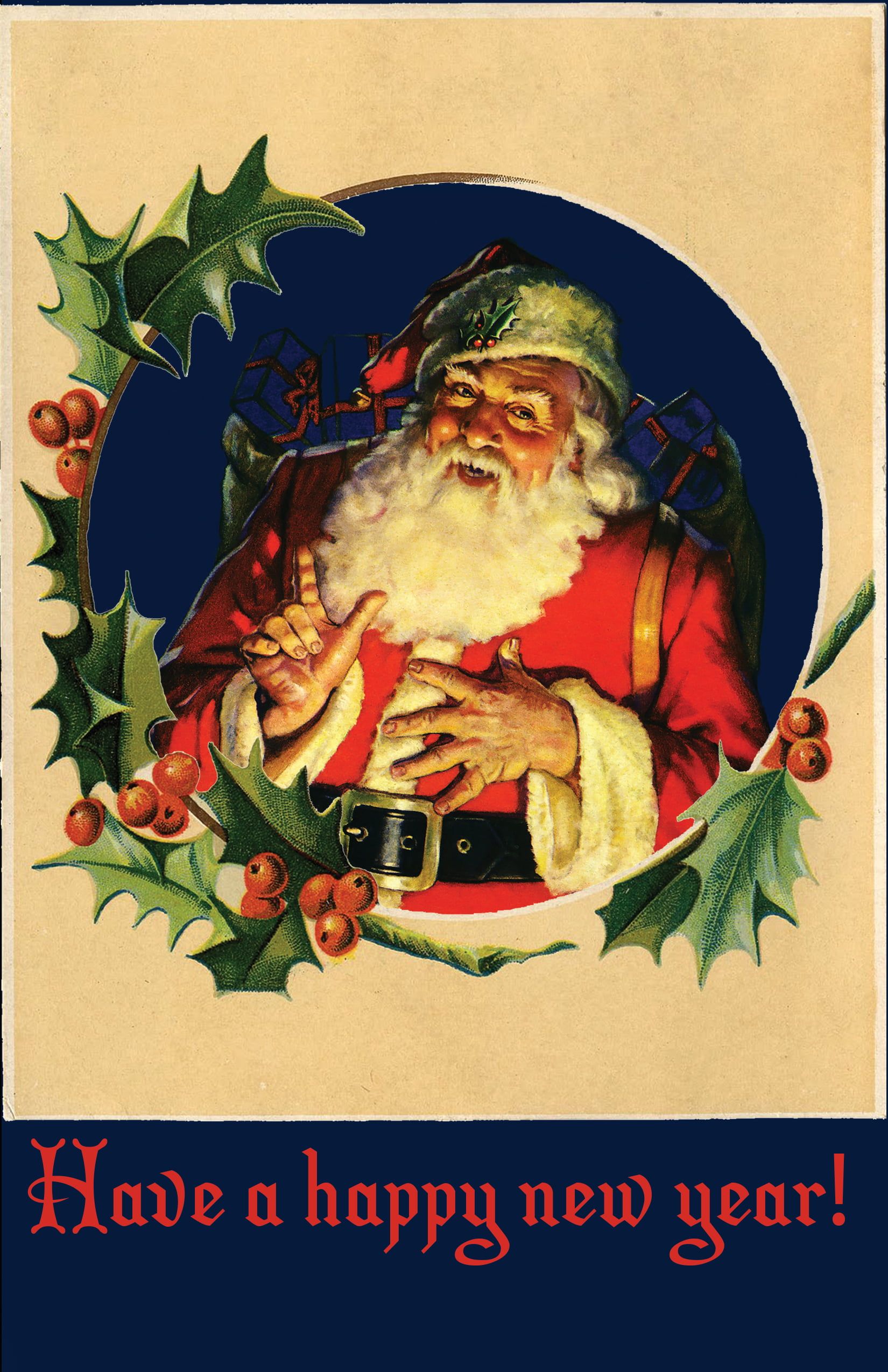 Babbo Natale vintage con agrifoglio, 1650x2550 Verticale, Telefono