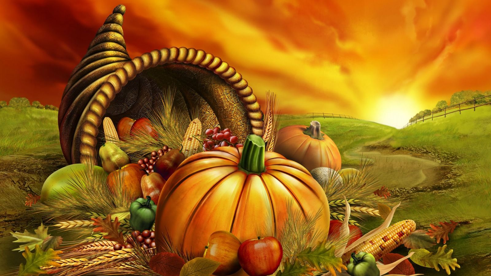 Cornucopia con zucche e frutta, 1600x900 HD Ready, Desktop