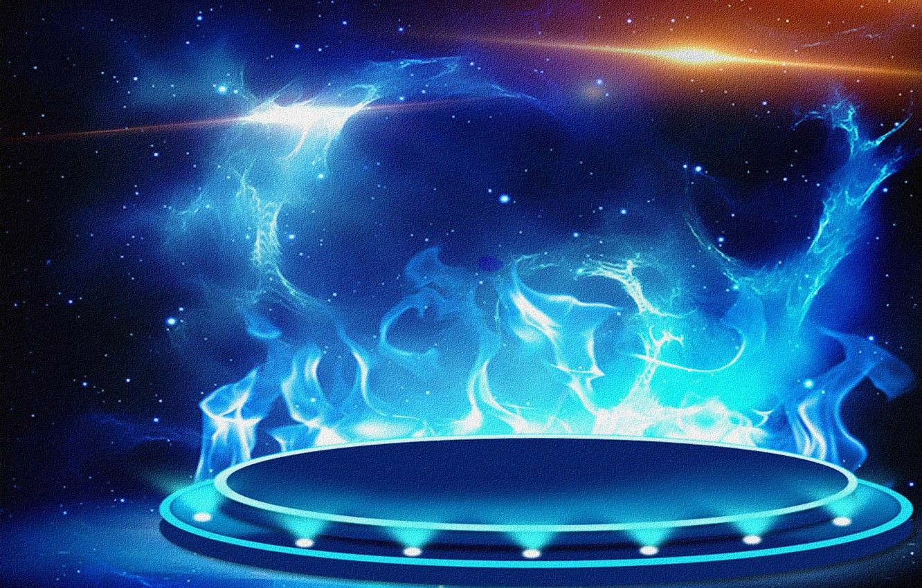 Fiamme blu su piattaforma spaziale, 1332x850 720p, PC