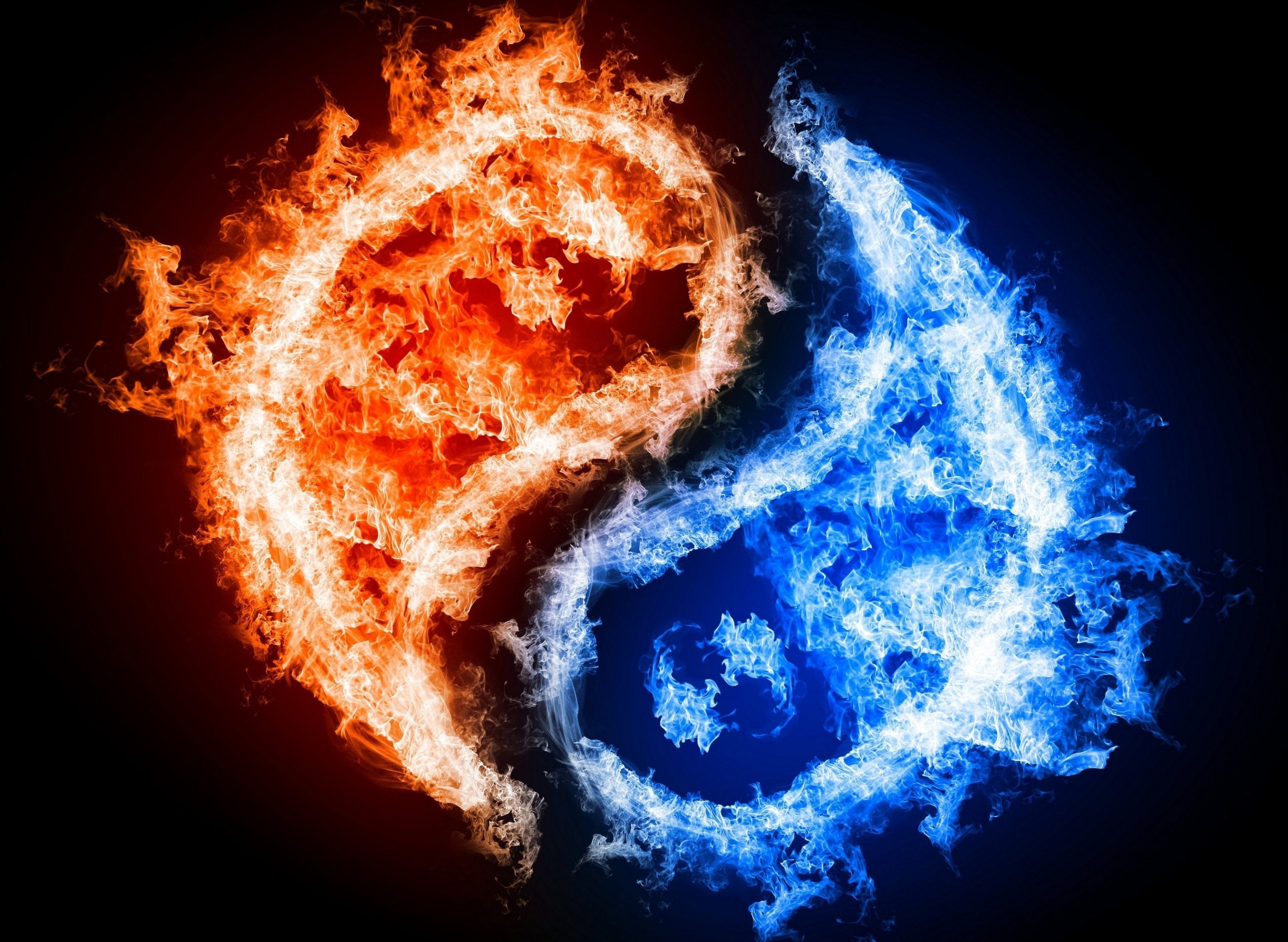 Yin yang fiamme rosse e blu, 3200x2340 2K, PC