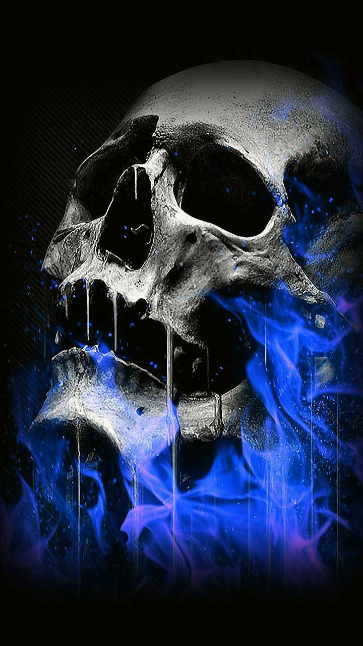 Teschio con fiamme blu, 720x1280 Verticale, Mobile