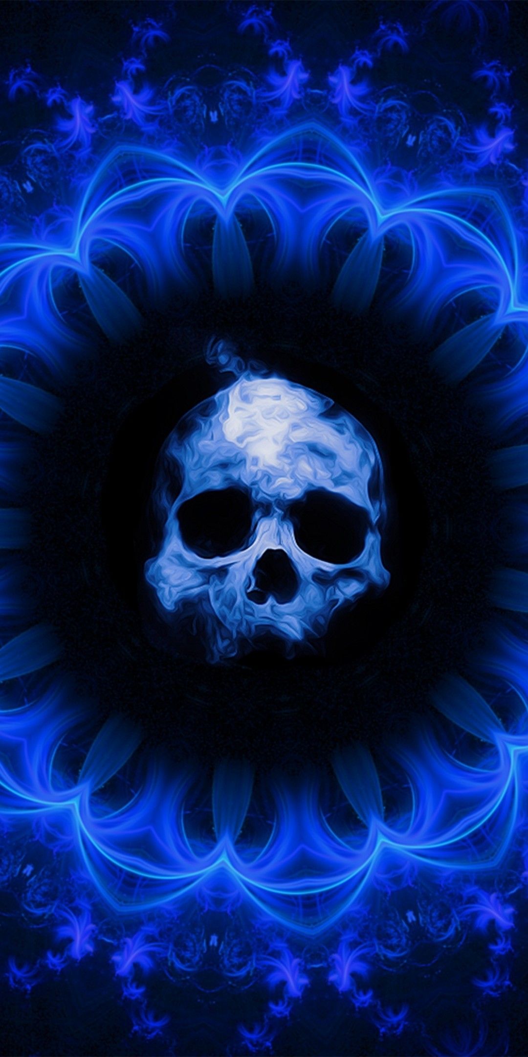 Teschio con fiamme blu, 1080x2160 Verticale, Mobile