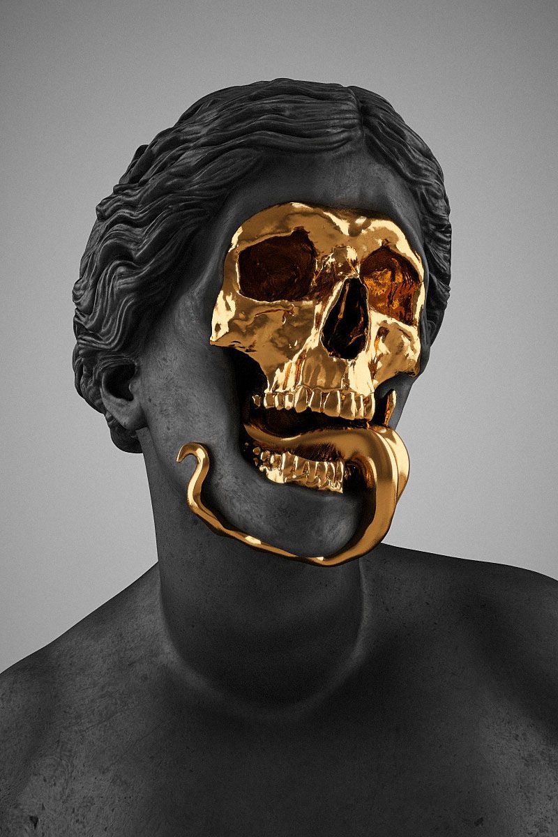 Statua nera teschio dorato, 800x1200 Full HD Verticale, Smartphone