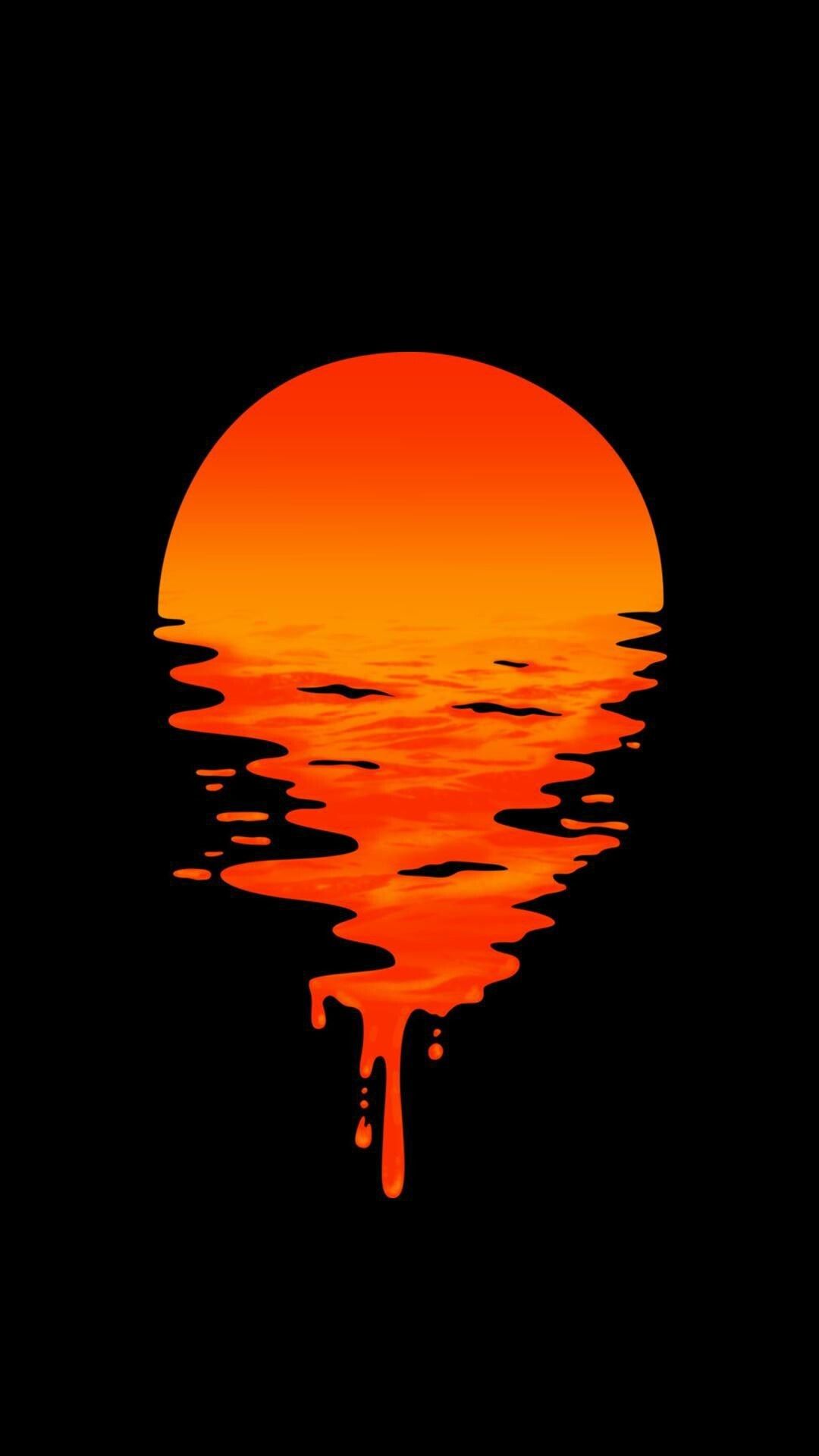 Sole arancione riflesso nero, 1080x1920 Full HD Verticale, Smartphone