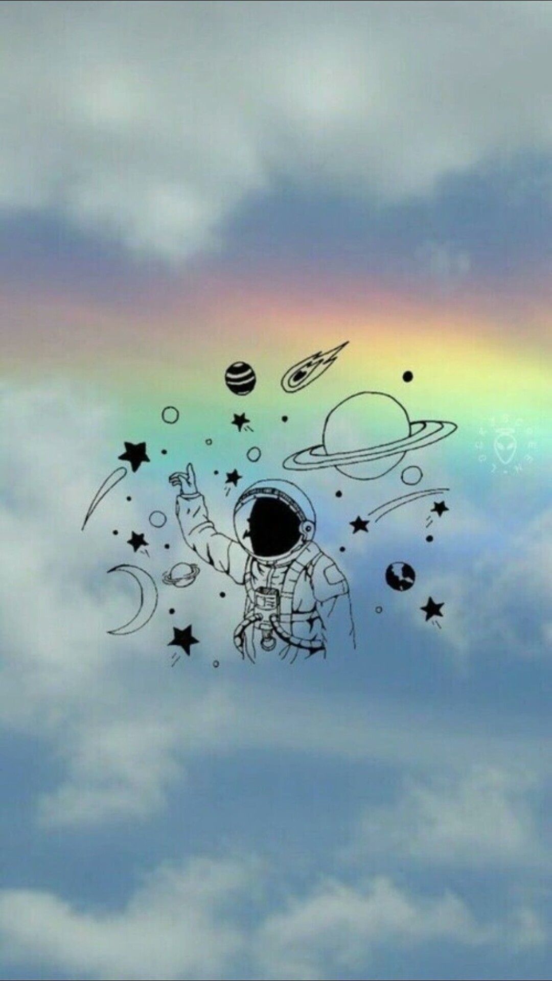 Astronauta disegno cielo arcobaleno, 1080x1920 Verticale, Telefono