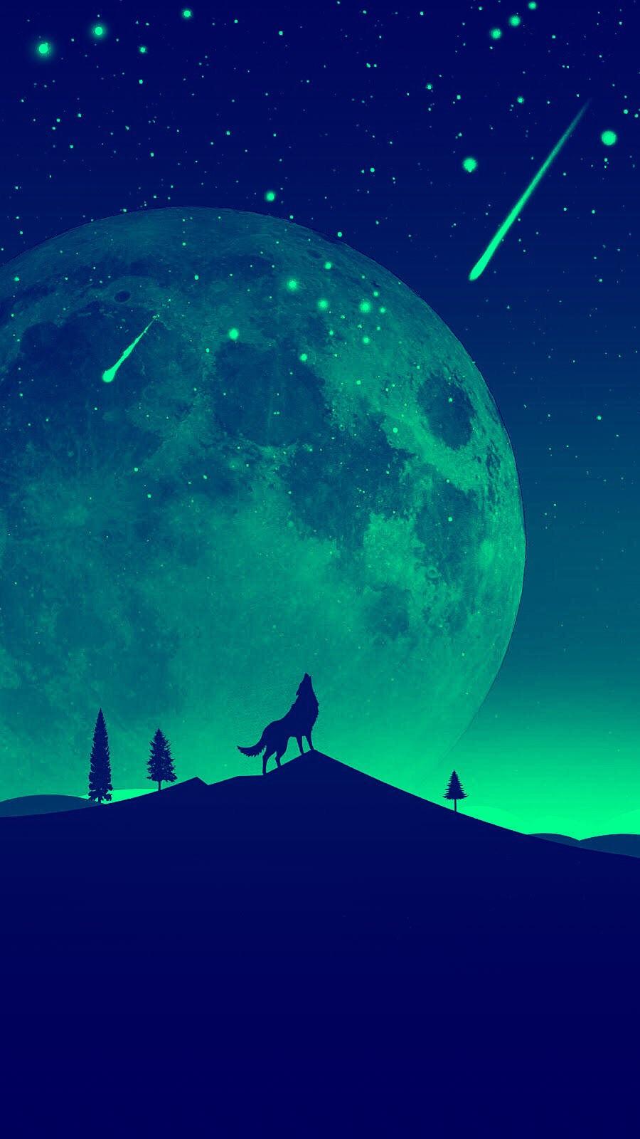 Lupo che ulula sotto luna, 900x1600 Verticale, Mobile