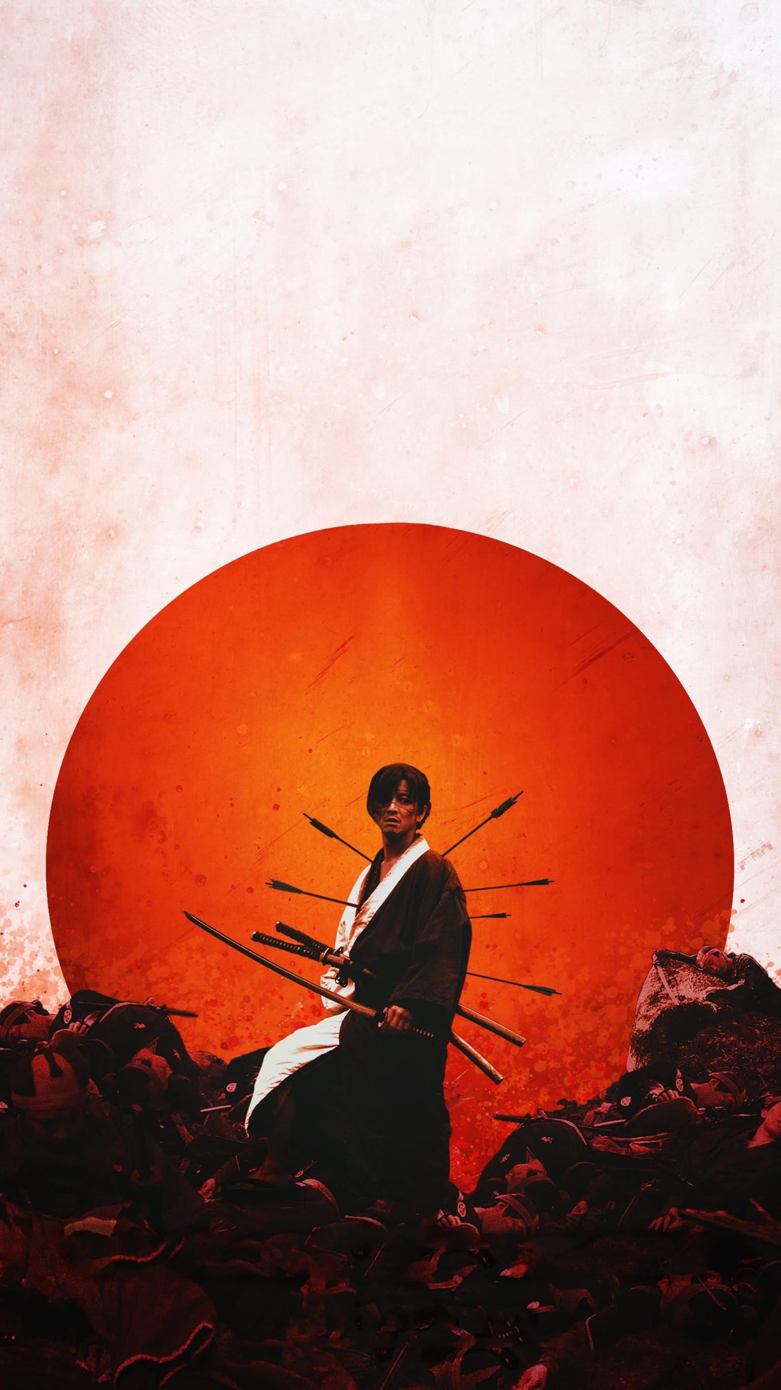 Samurai con sole rosso, 1536x2732 Full HD Verticale, Smartphone