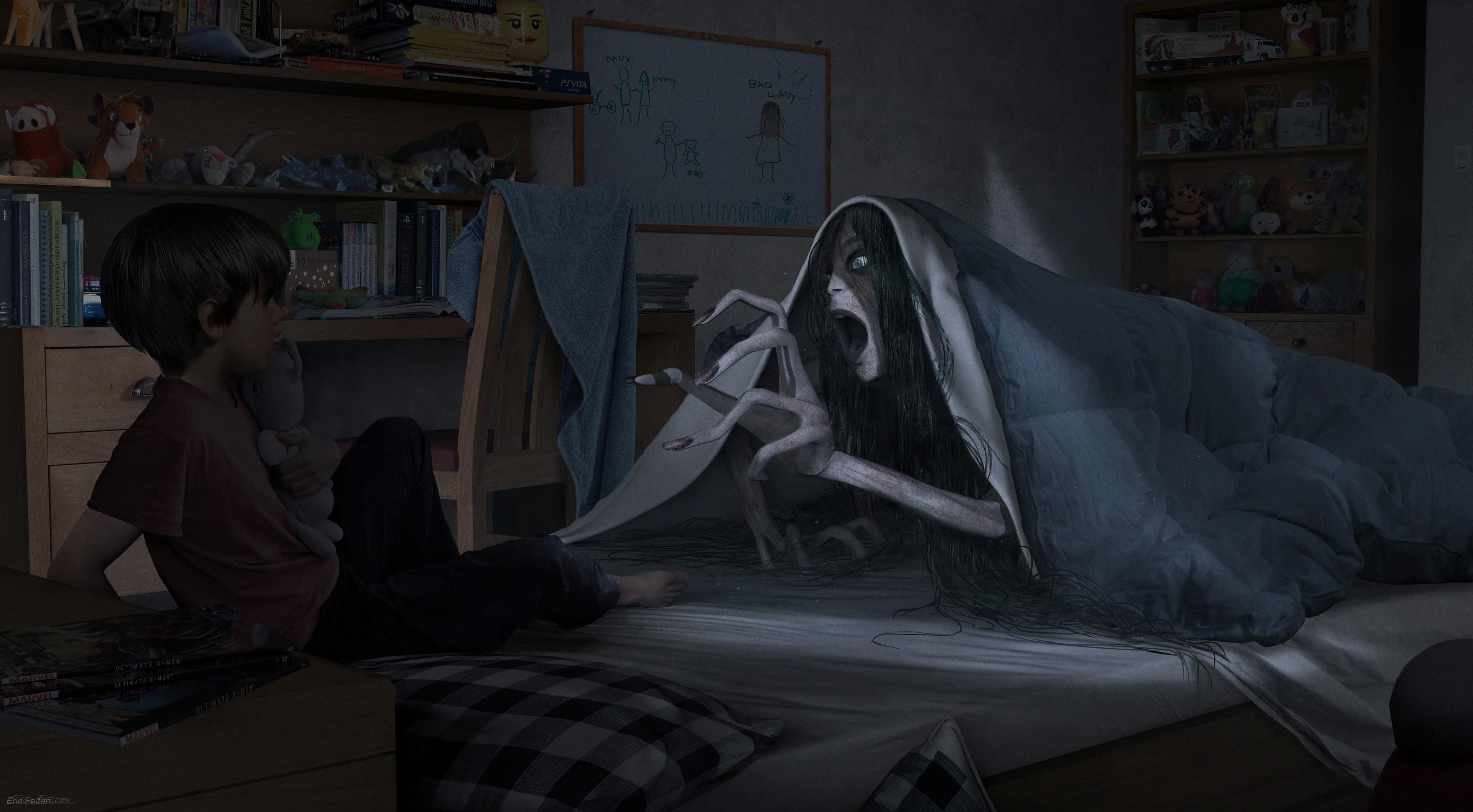 Fantasma sotto lenzuolo, bambino spaventato, 3840x2118 Ultra HD, 4K TV