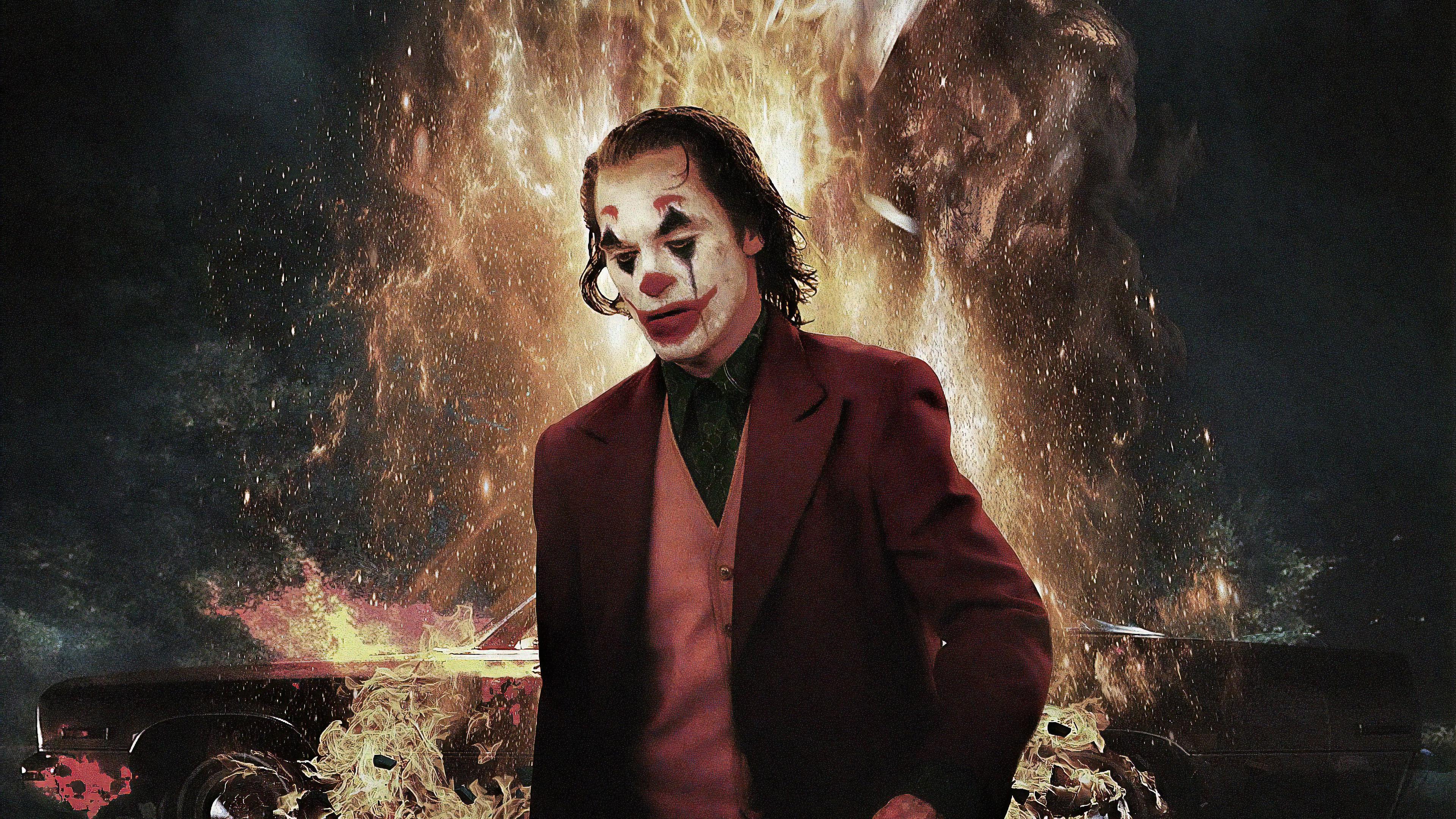 Joker con esplosione di fuoco, DC Comics, 3840x2160 4K, Desktop 4K