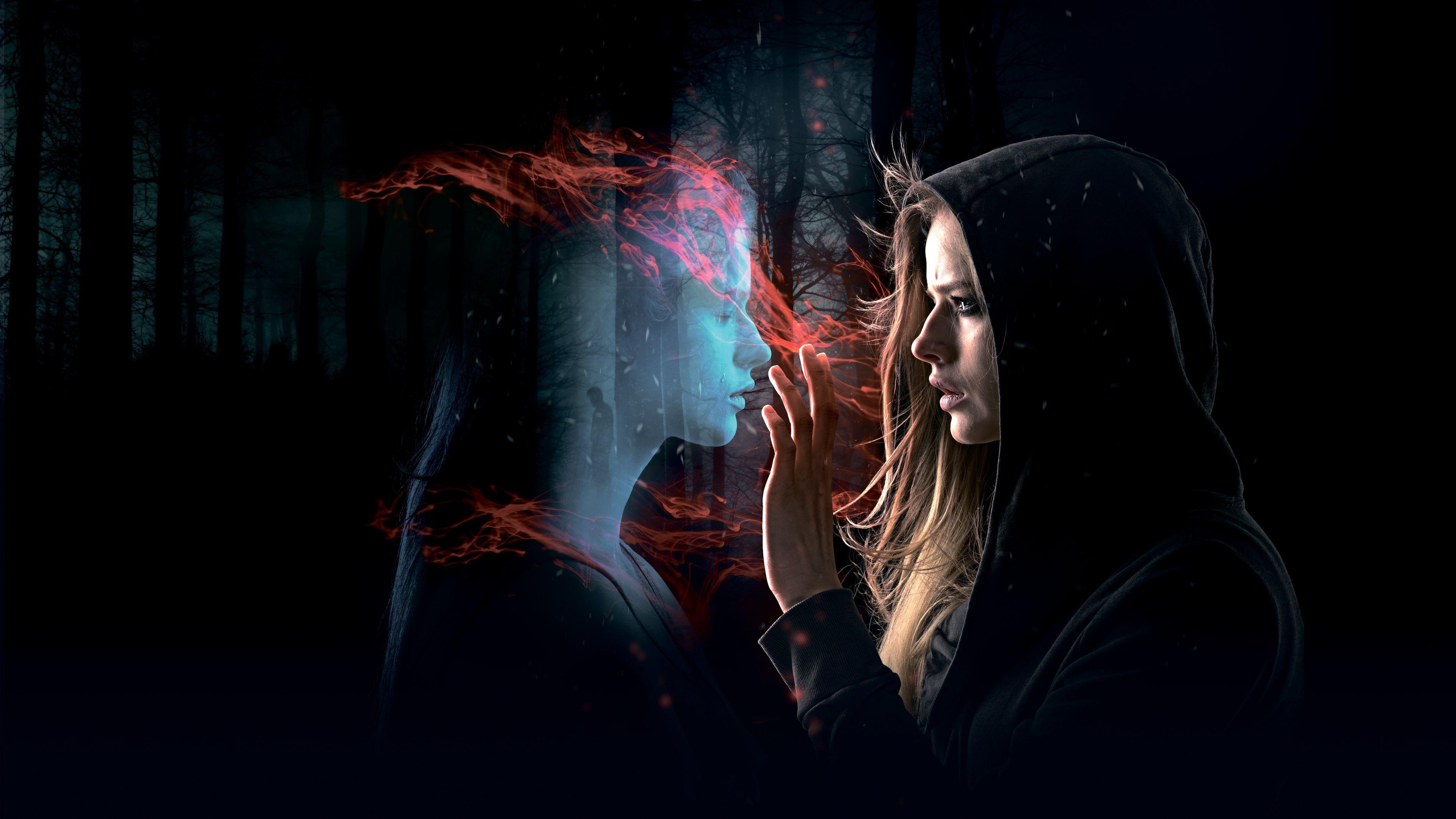 donna incappucciata con silhouette fantasma, 3840x2160 4K Ultra HD, Monitor 4K