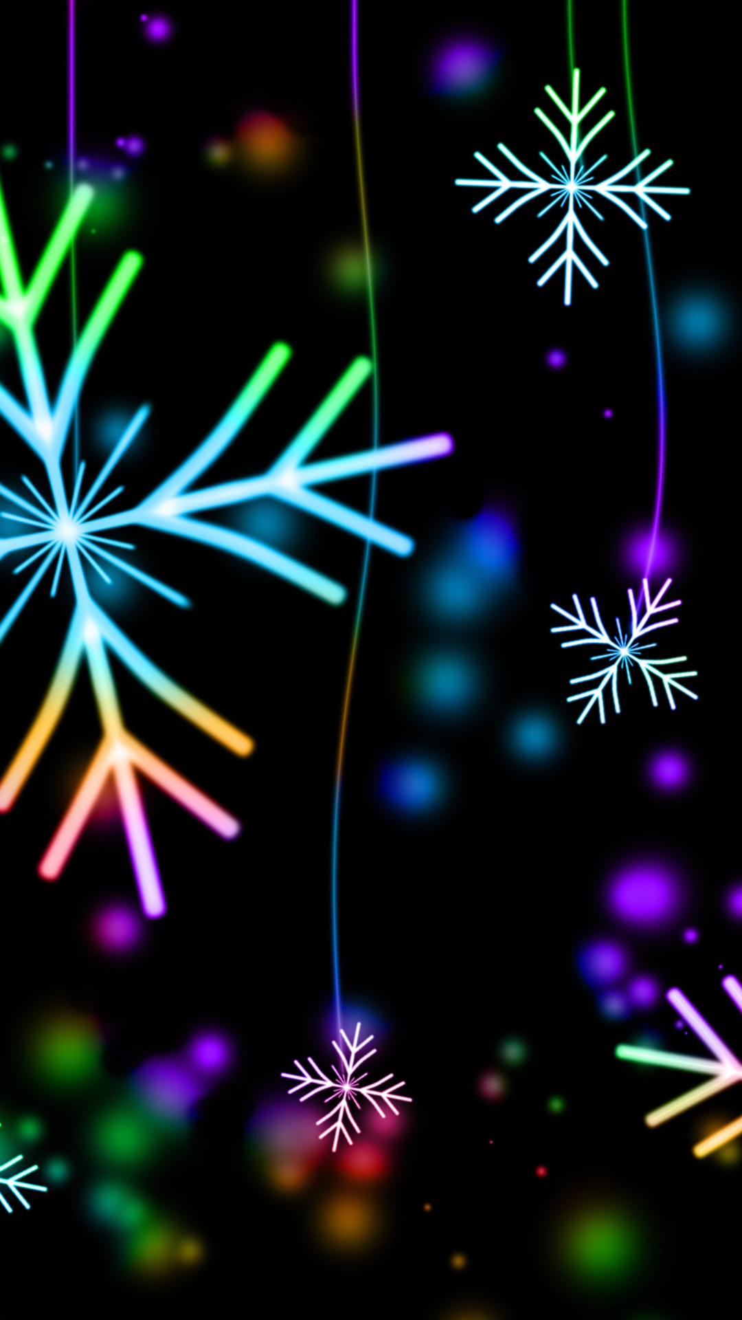 Fiocchi di neve neon colorati, 1080x1920 Verticale, Samsung Galaxy
