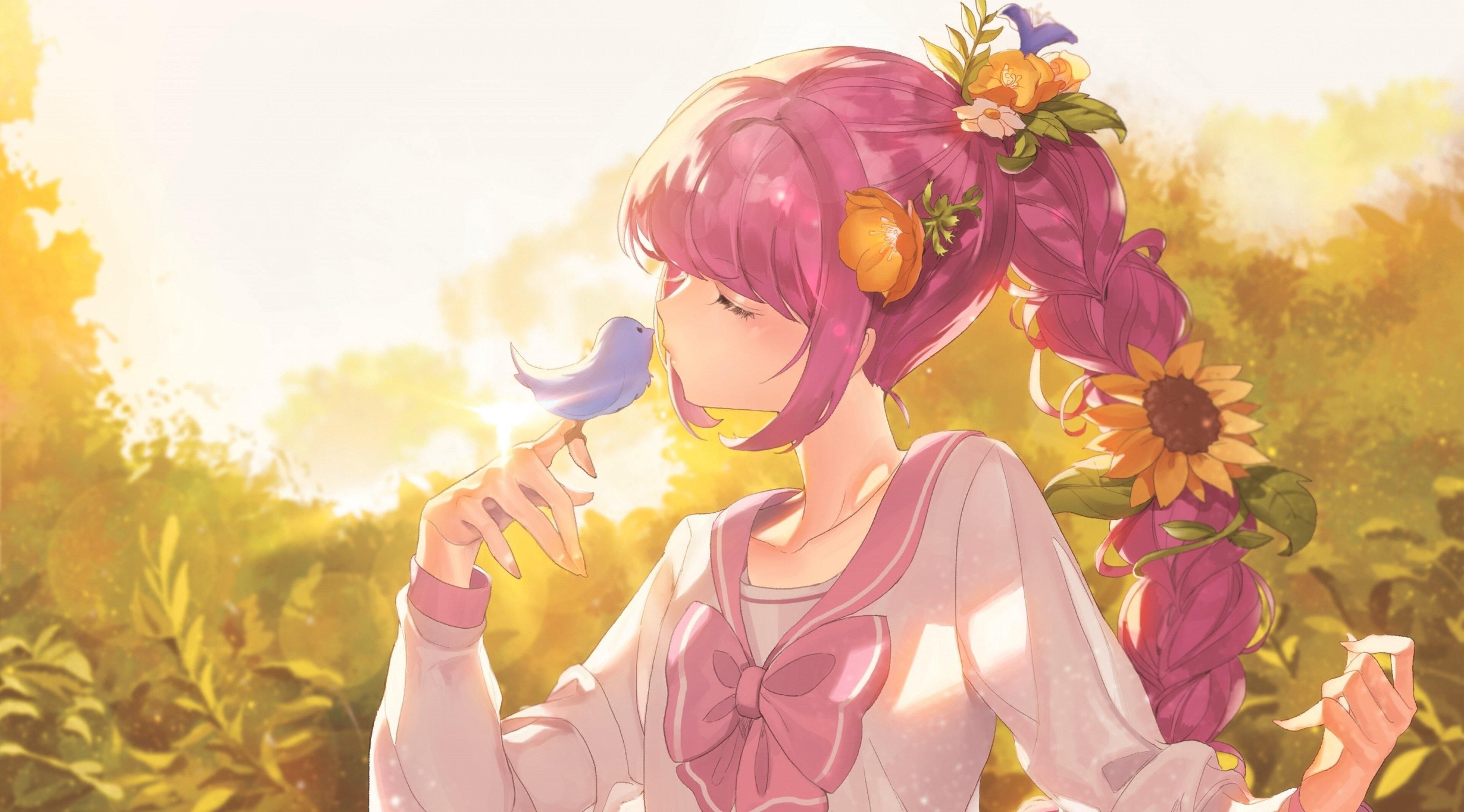 Ragazza anime petali pastello, 800x1421 Full HD Verticale, Smartphone