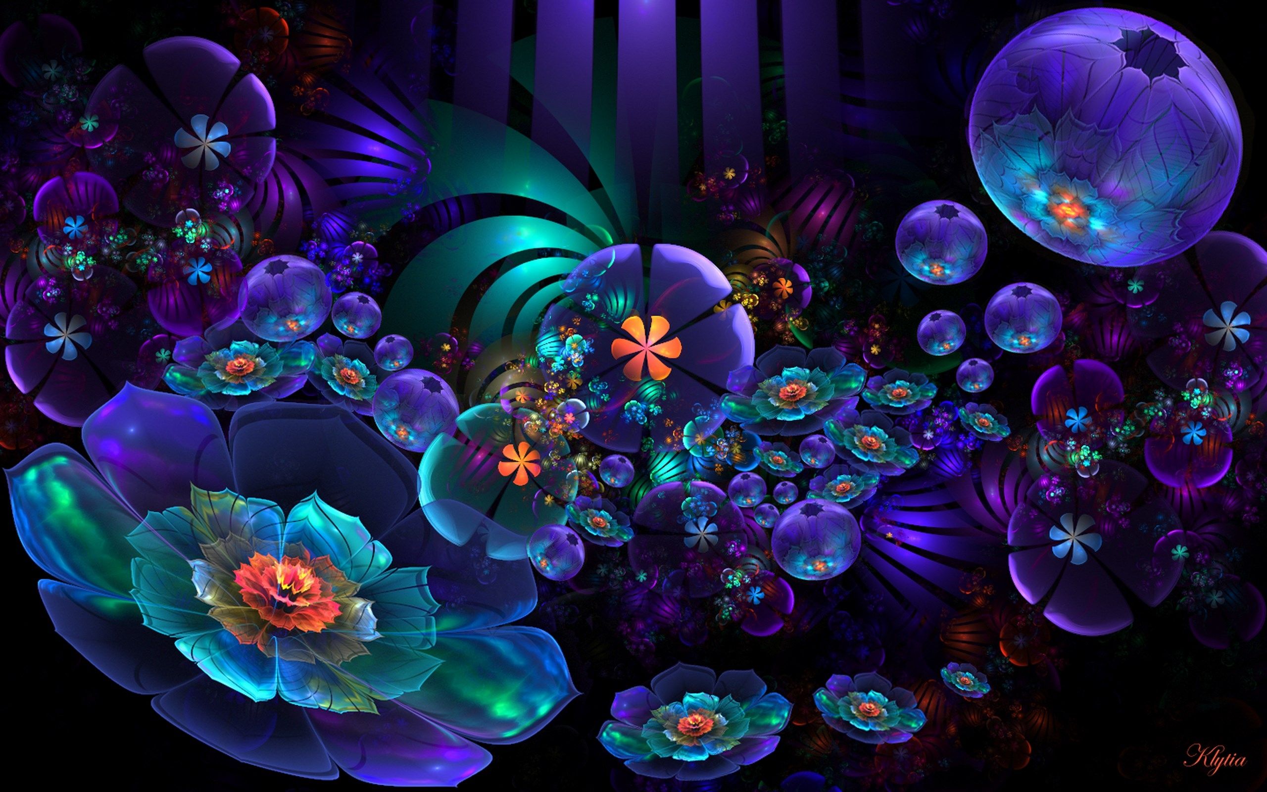 Fiori al neon astratti blu, 2560x1600 2K, MacBook Pro