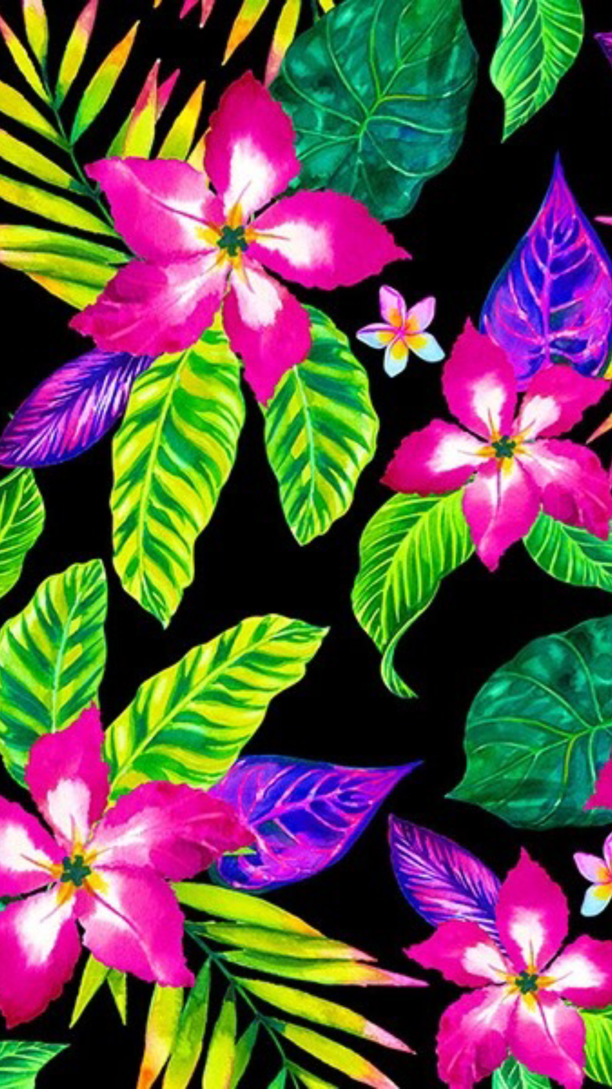 Fiori tropicali neon rosa fucsia, 1242x2208 Full HD Verticale, Smartphone