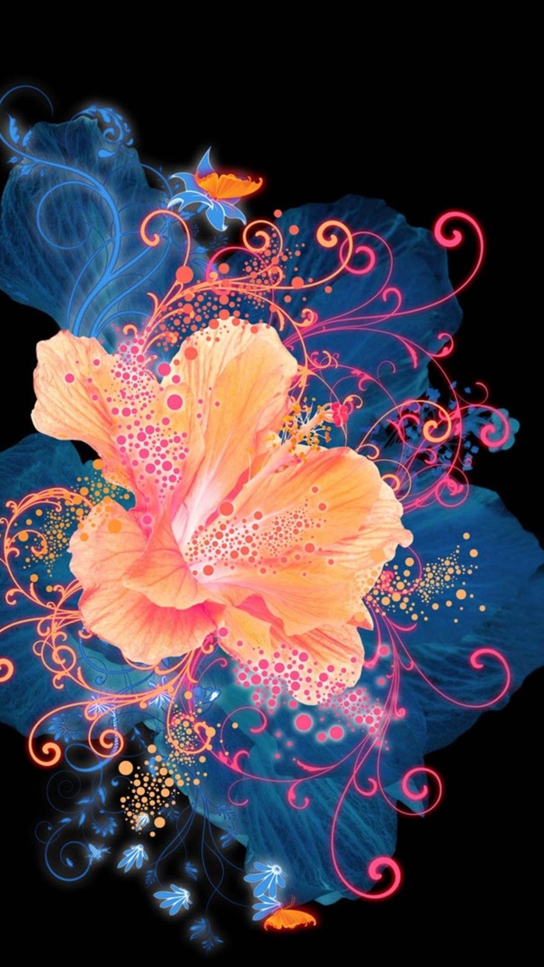 Fiore al neon astratto, 1080x1920 Full HD Verticale, iPhone