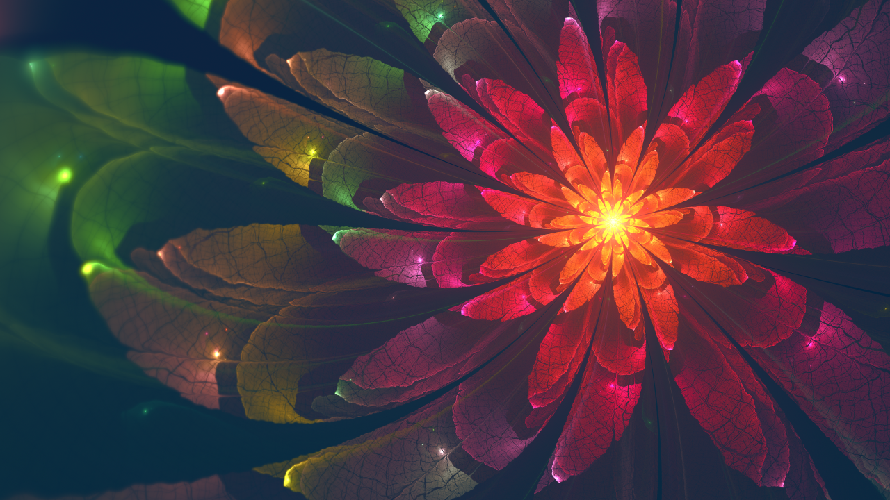 Fiore frattale rosso e verde neon, 1280x720 HD, PC Desktop
